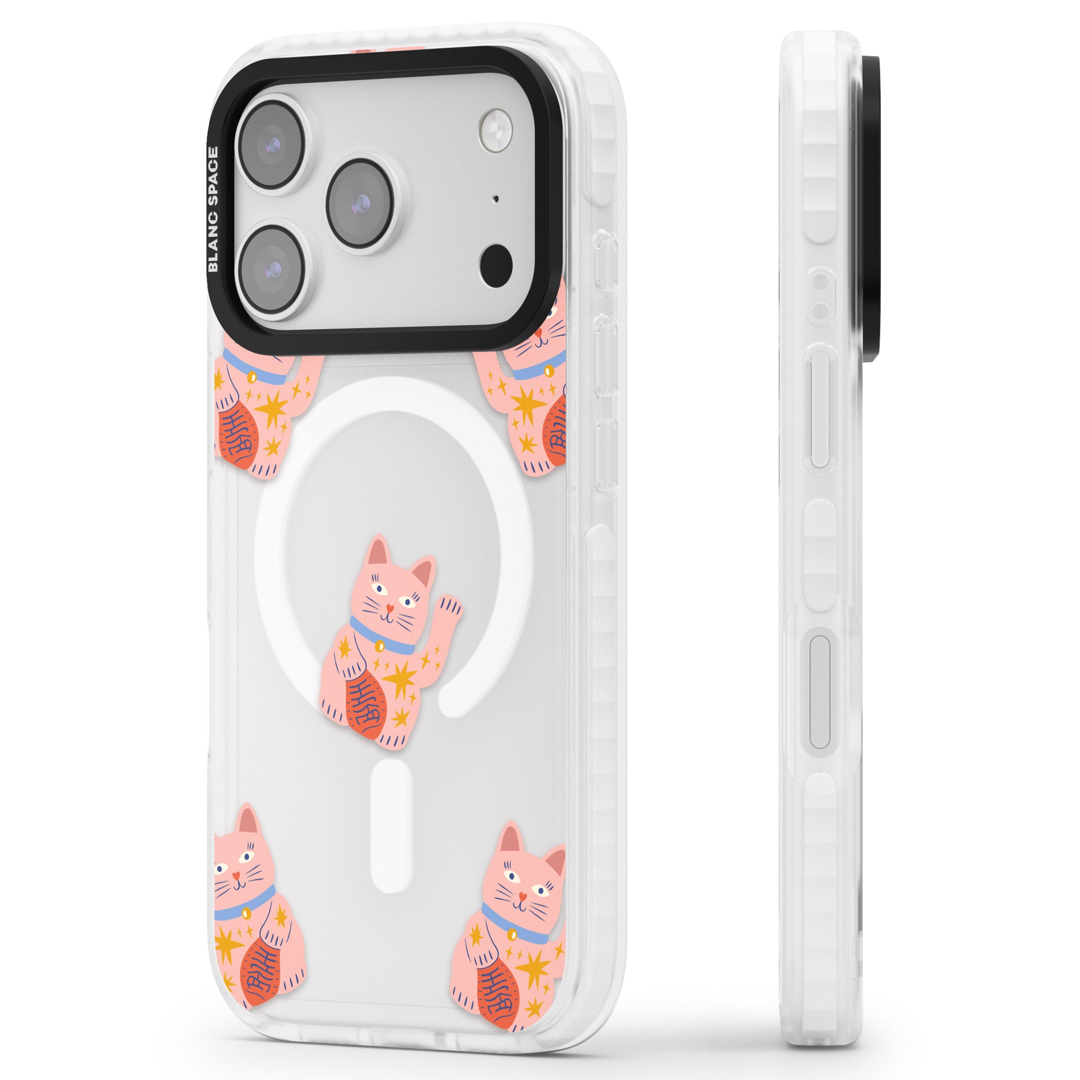 Waving Cat Pattern iPhone 17 Pro Max Impact Pro Clear Phone Case Side Profile