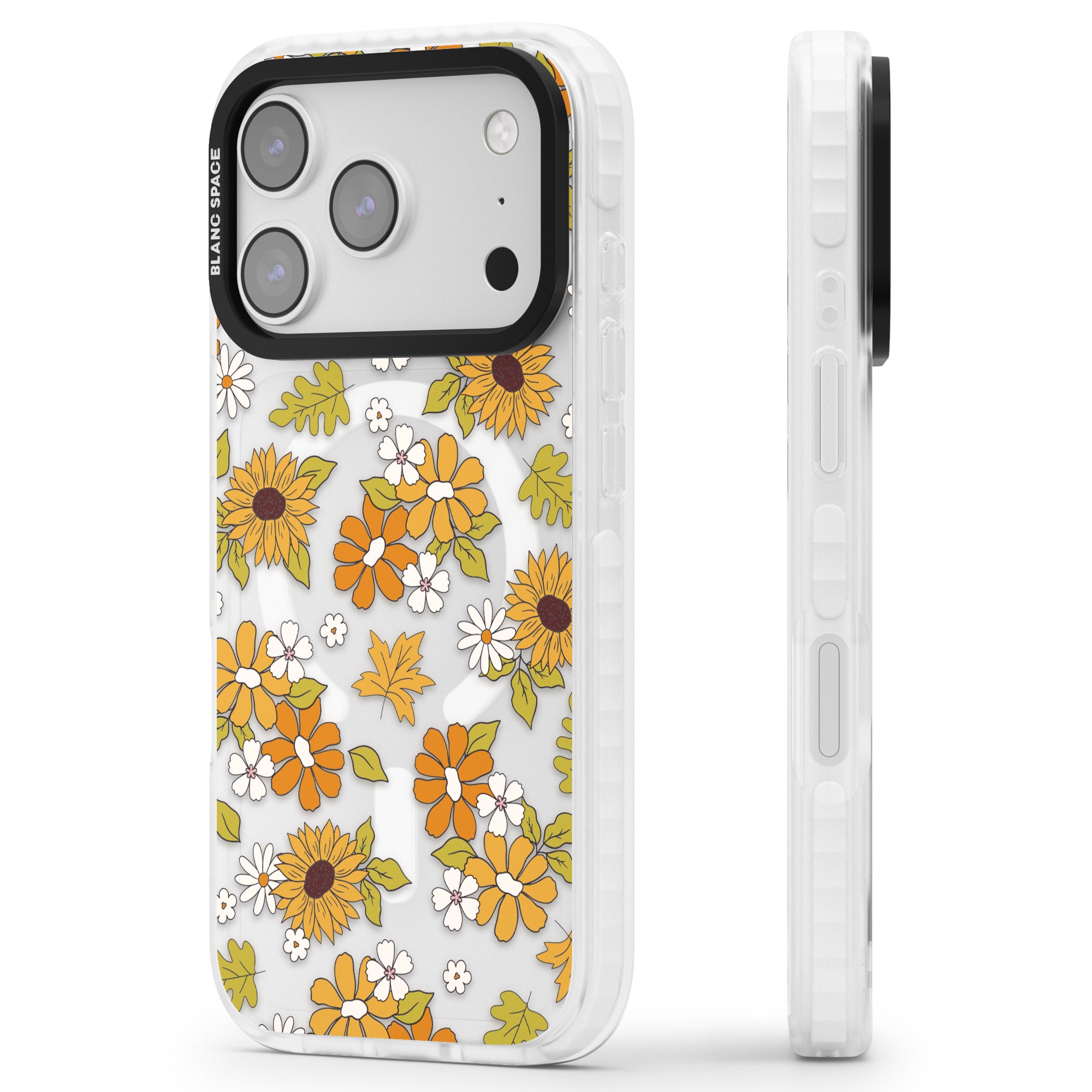 Boho Sunflowers iPhone 17 Pro Max Impact Pro Clear Phone Case Side Profile