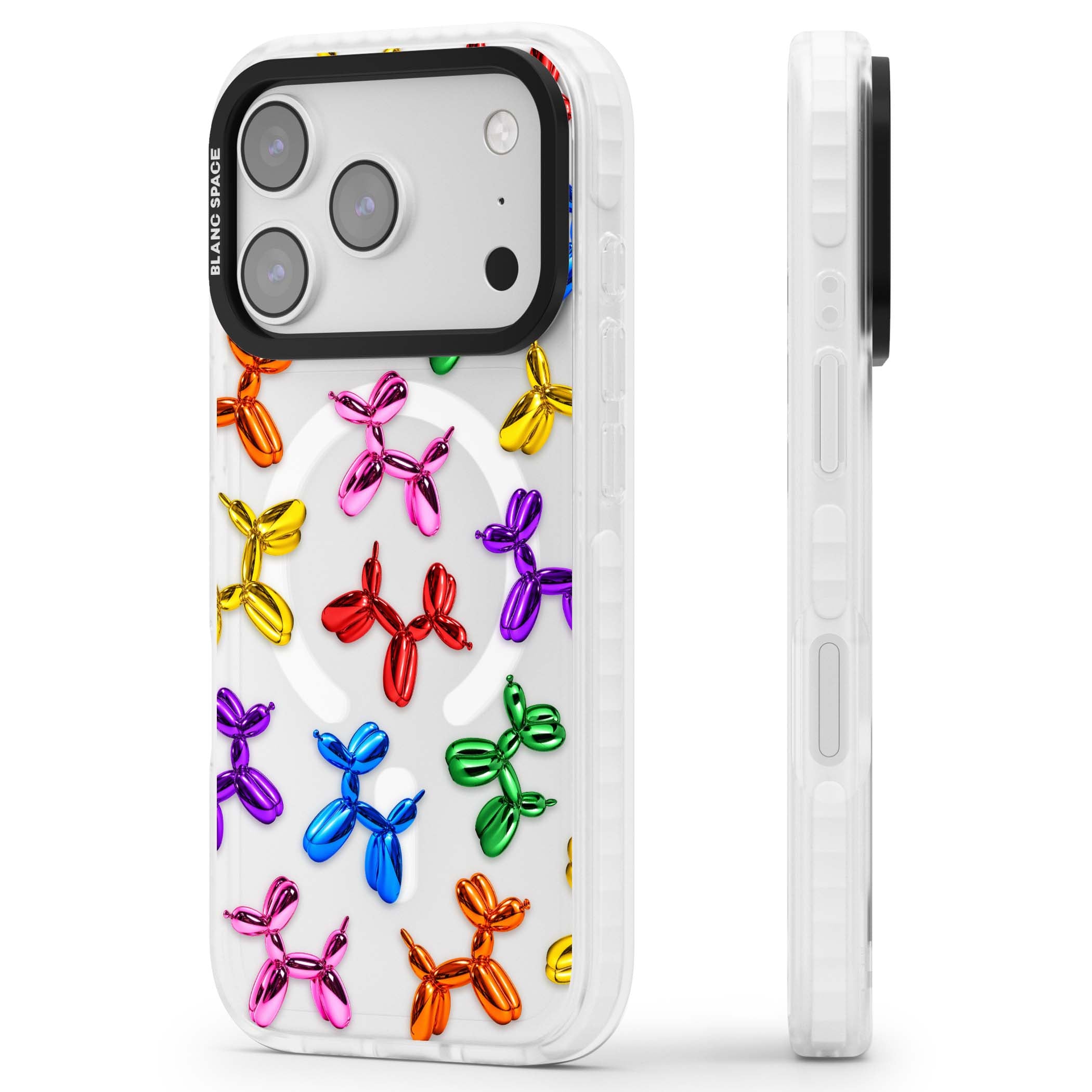 Balloon Dogs pop art iPhone case featuring rainbow chrome balloon dogs in Jeff Koons style | Impact Magsafe case for iPhone 17 Pro, iPhone 17 Pro Max