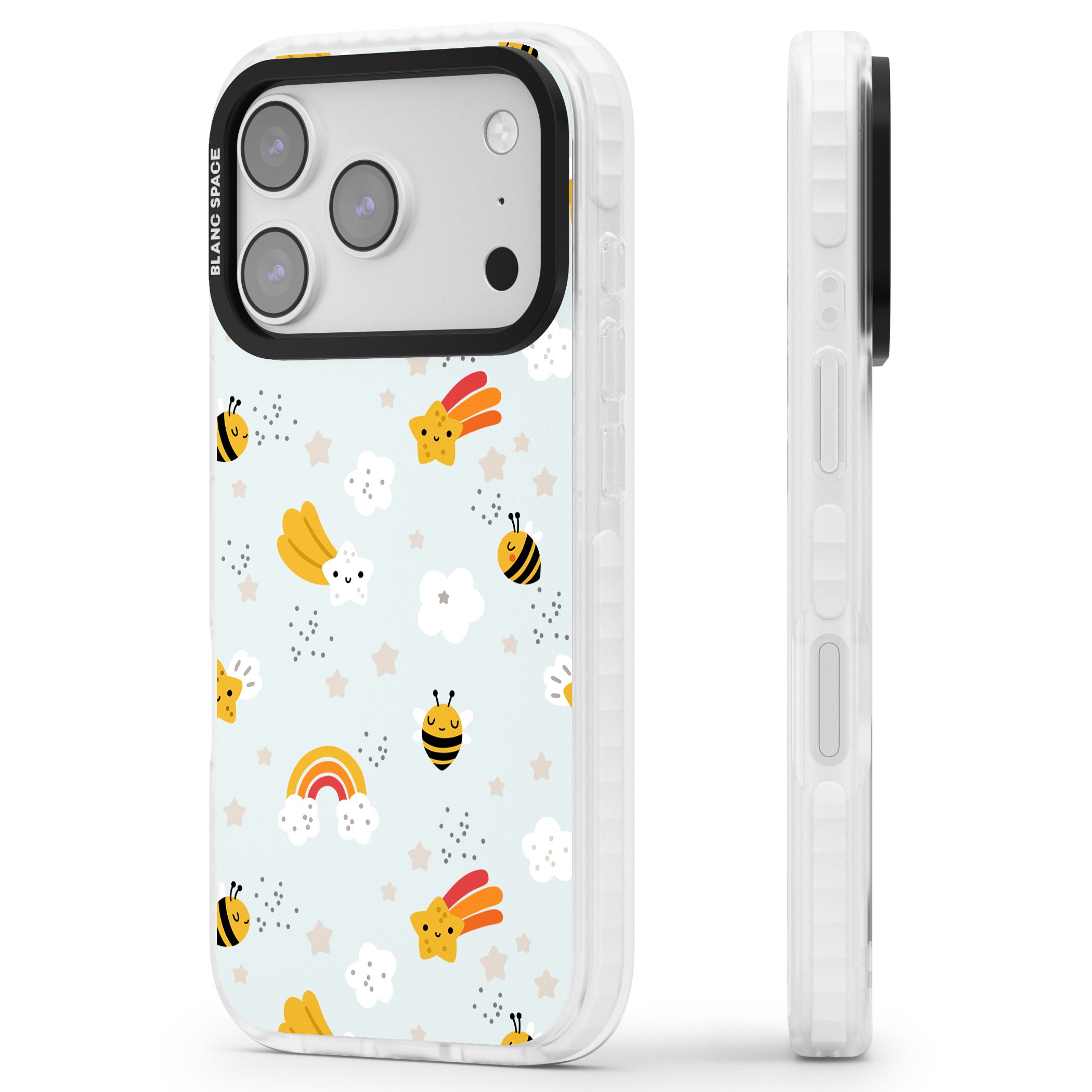 Sweet As Honey Patterns: Bees & Rainbows iPhone 17 Pro Max Impact Pro Clear Phone Case Side Profile