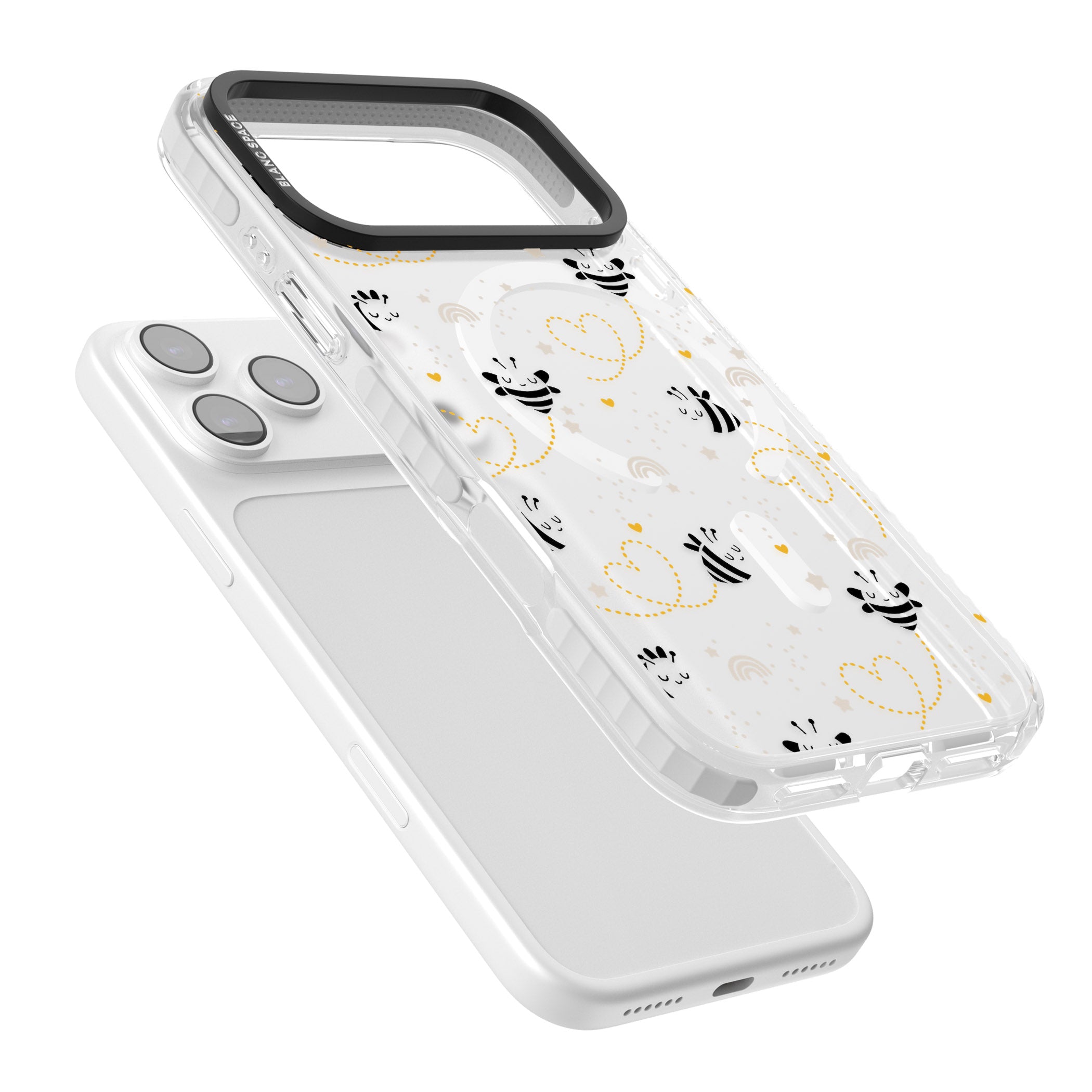 Bee Hearts Pattern iPhone 17 Pro Impact Pro Clear Phone Case Colours