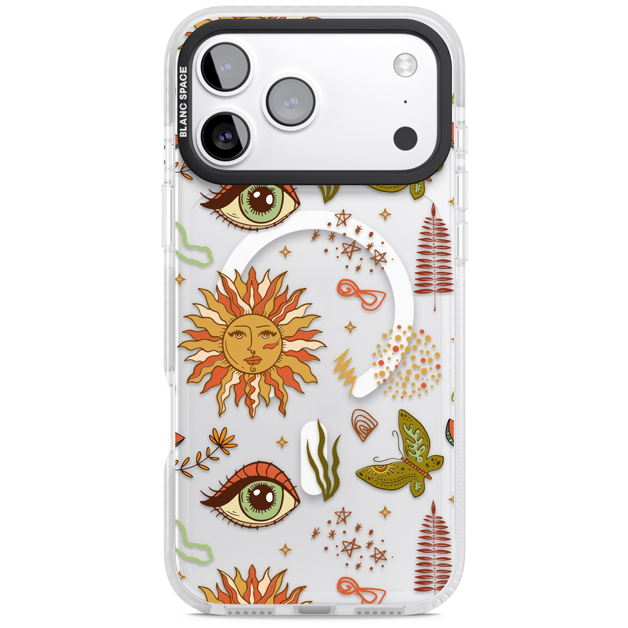 Boho Celestial Sun & Eye Pattern iPhone 17 Pro Max Impact Pro Clear Phone Case