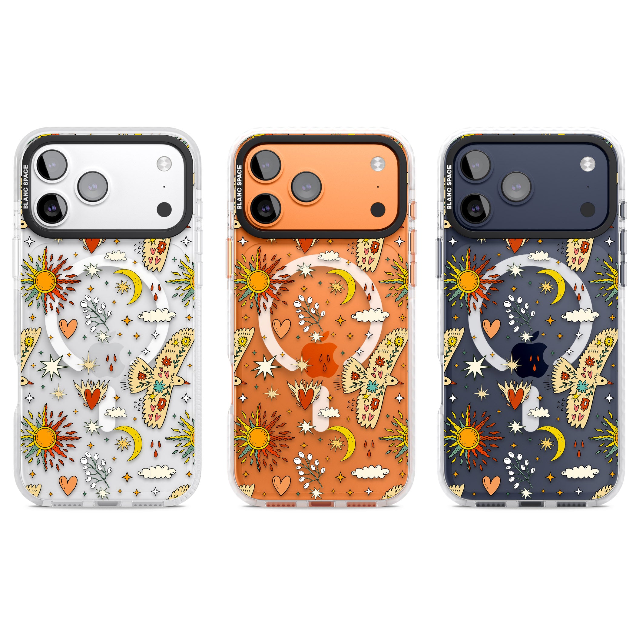Boho Celestial Floral Bird Sun iPhone 17 Pro Impact Pro Clear Phone Case APT Impact Protection