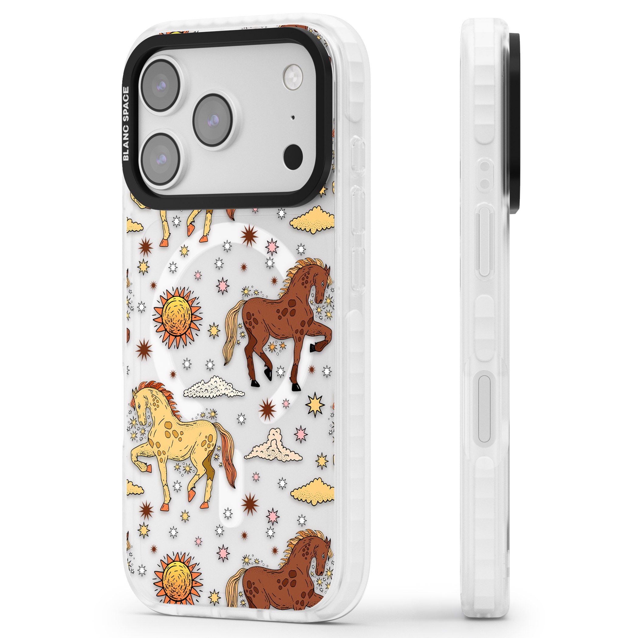 Boho Celestial Wild Horses iPhone 17 Pro Max Impact Pro Clear Phone Case Side Profile