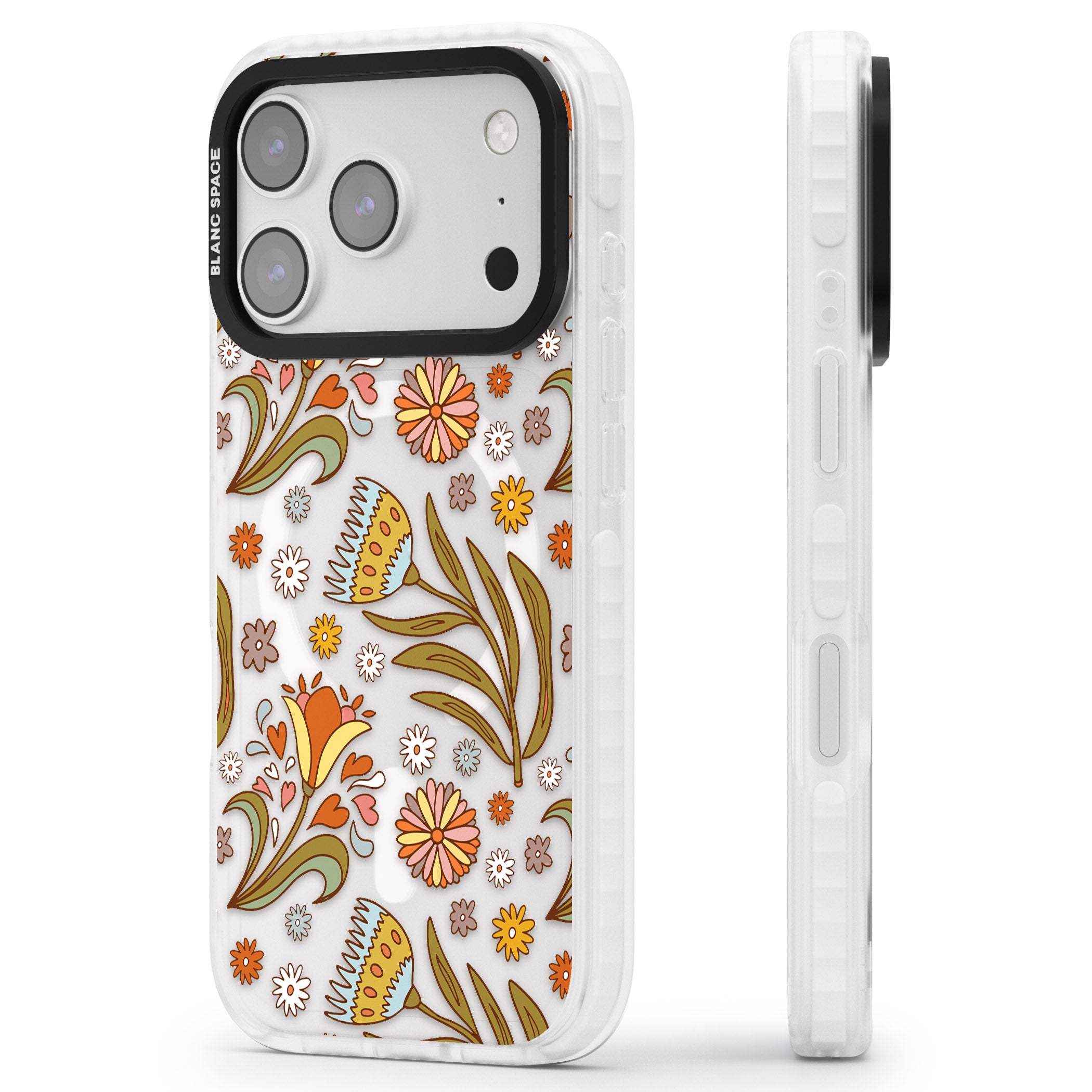 Boho Celestial Wildflower iPhone 17 Pro Max Impact Pro Clear Phone Case Side Profile