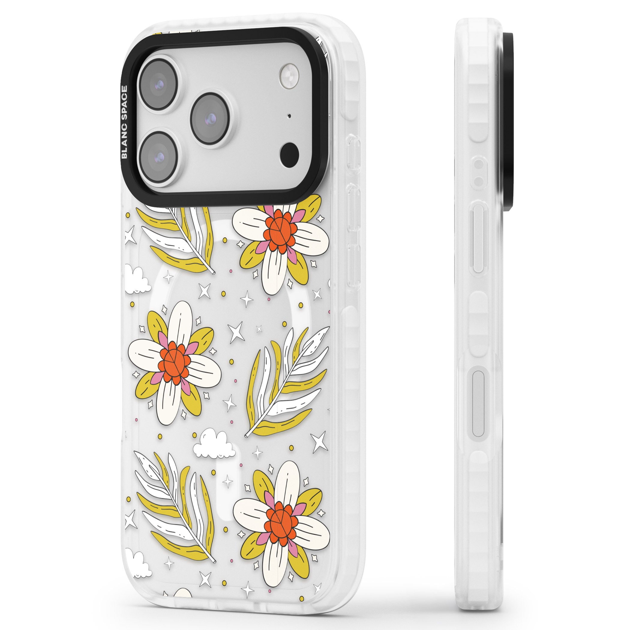 Boho Celestial Floral Dream iPhone 17 Pro Max Impact Pro Clear Phone Case Side Profile