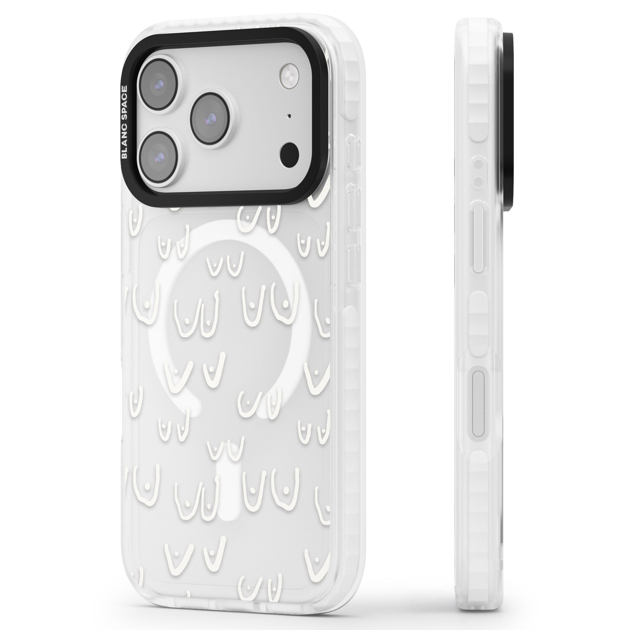 Boob Pattern (White) iPhone 17 Pro Max Impact Pro Clear Phone Case Side Profile