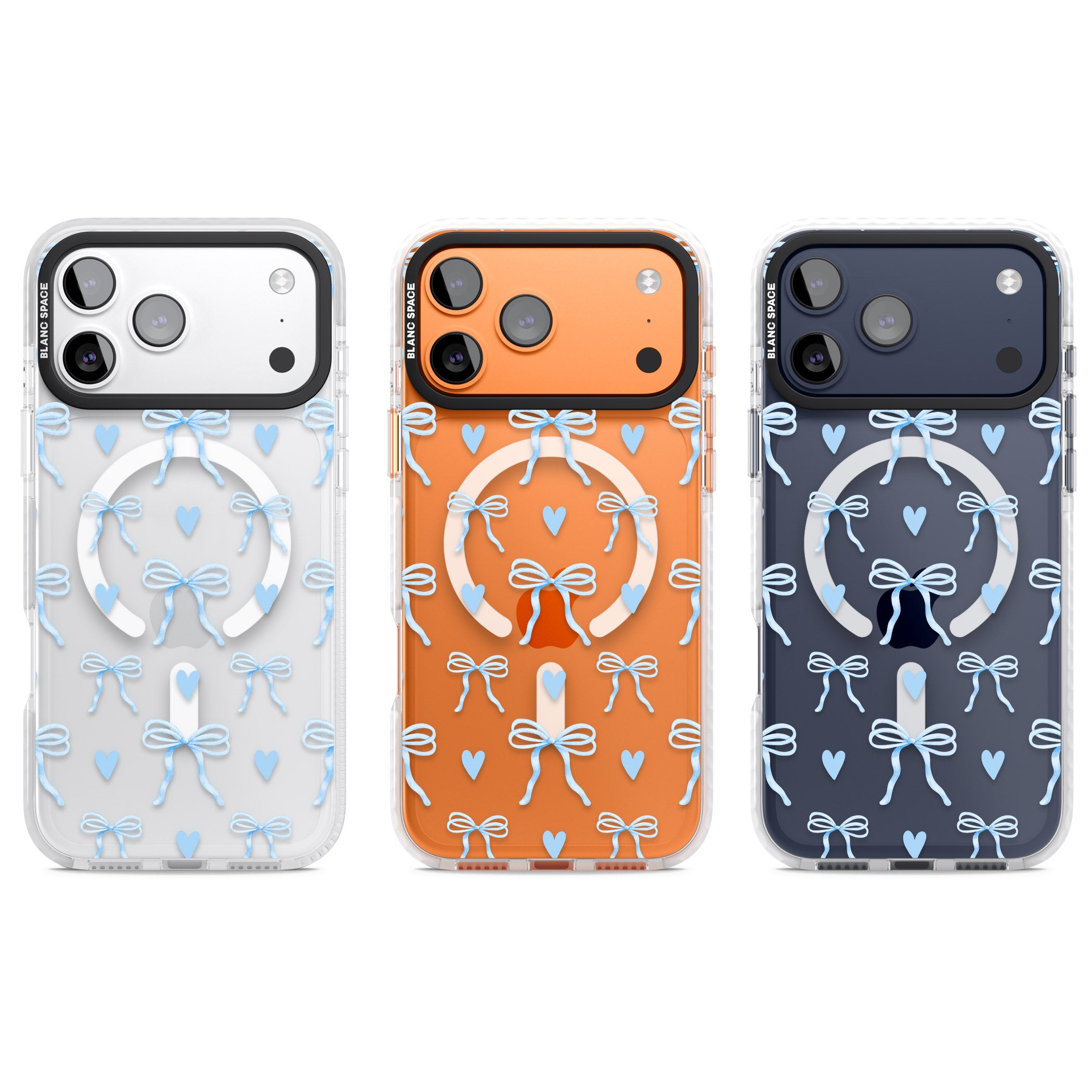 Blue Bows & Hearts iPhone 17 Pro Impact Pro Clear Phone Case APT Impact Protection