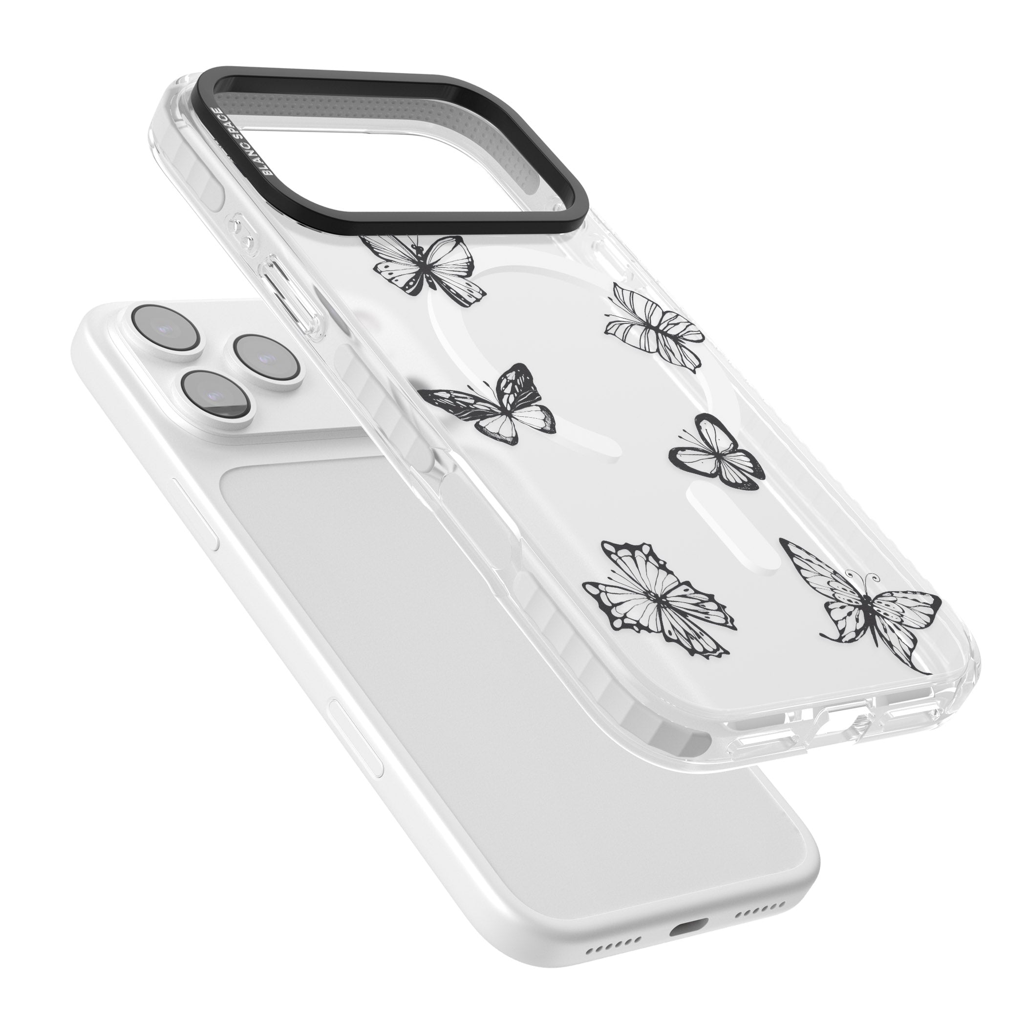 Grey Butterfly Line Pattern iPhone 17 Pro Max Impact Pro Clear Phone Case Colours