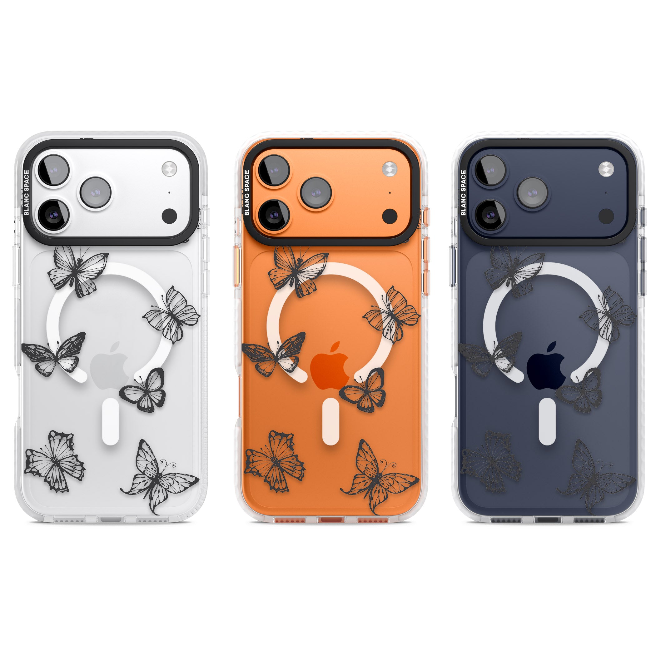 Grey Butterfly Line Pattern iPhone 17 Pro Impact Pro Clear Phone Case APT Impact Protection