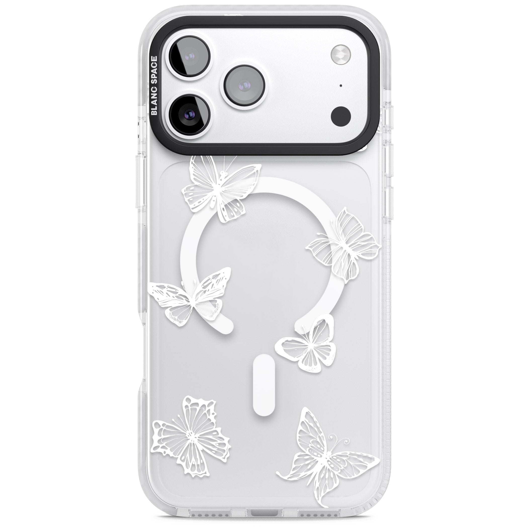 White Butterfly Line Pattern iPhone 17 Pro Max Impact Pro Clear Phone Case