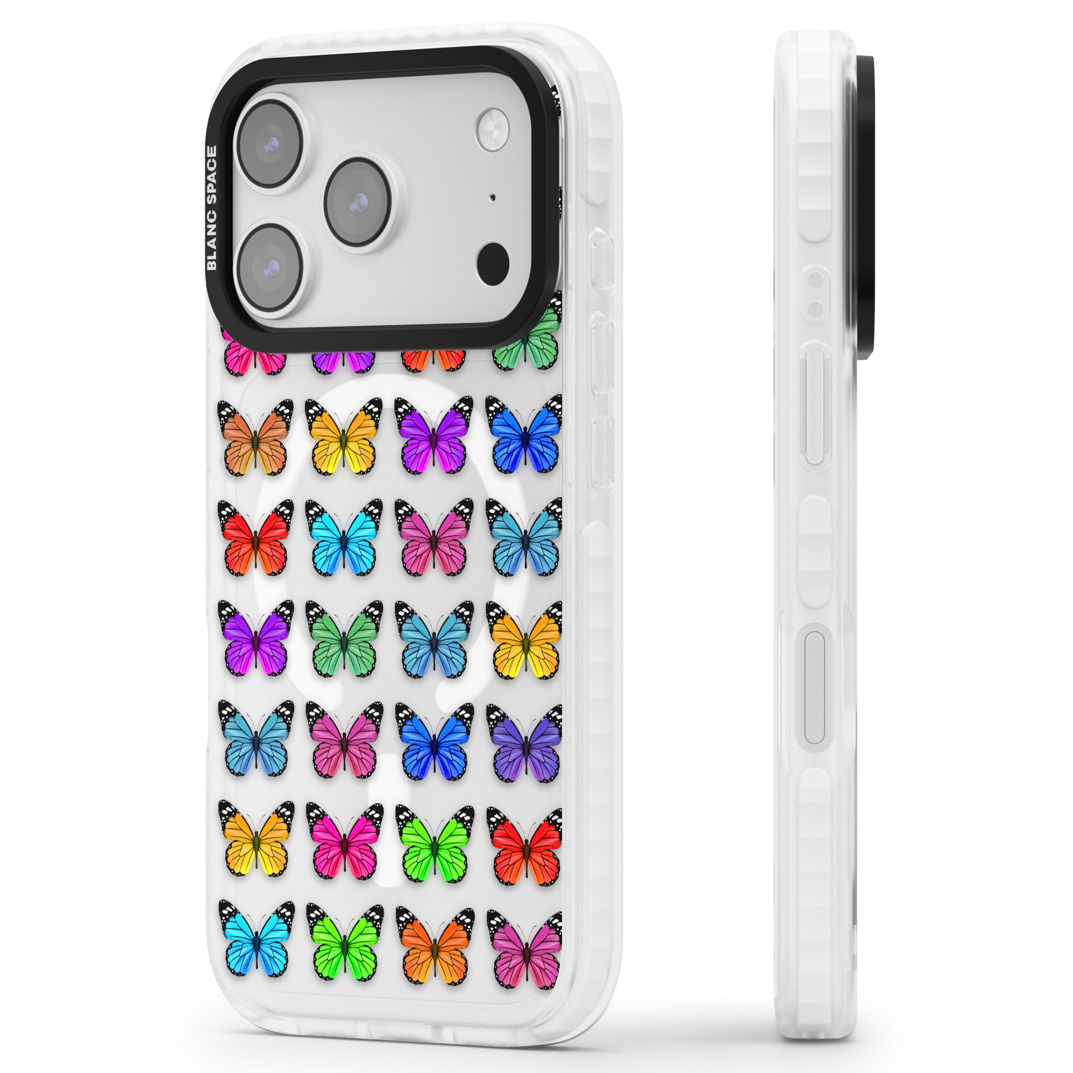 Colourful Butterfly Pattern iPhone 17 Pro Max Impact Pro Clear Phone Case Side Profile