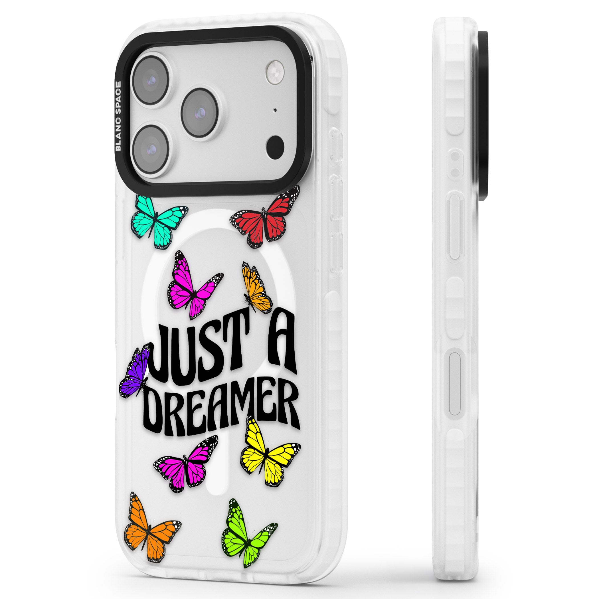 Just A Dreamer Butterfly iPhone 17 Pro Max Impact Pro Clear Phone Case Side Profile