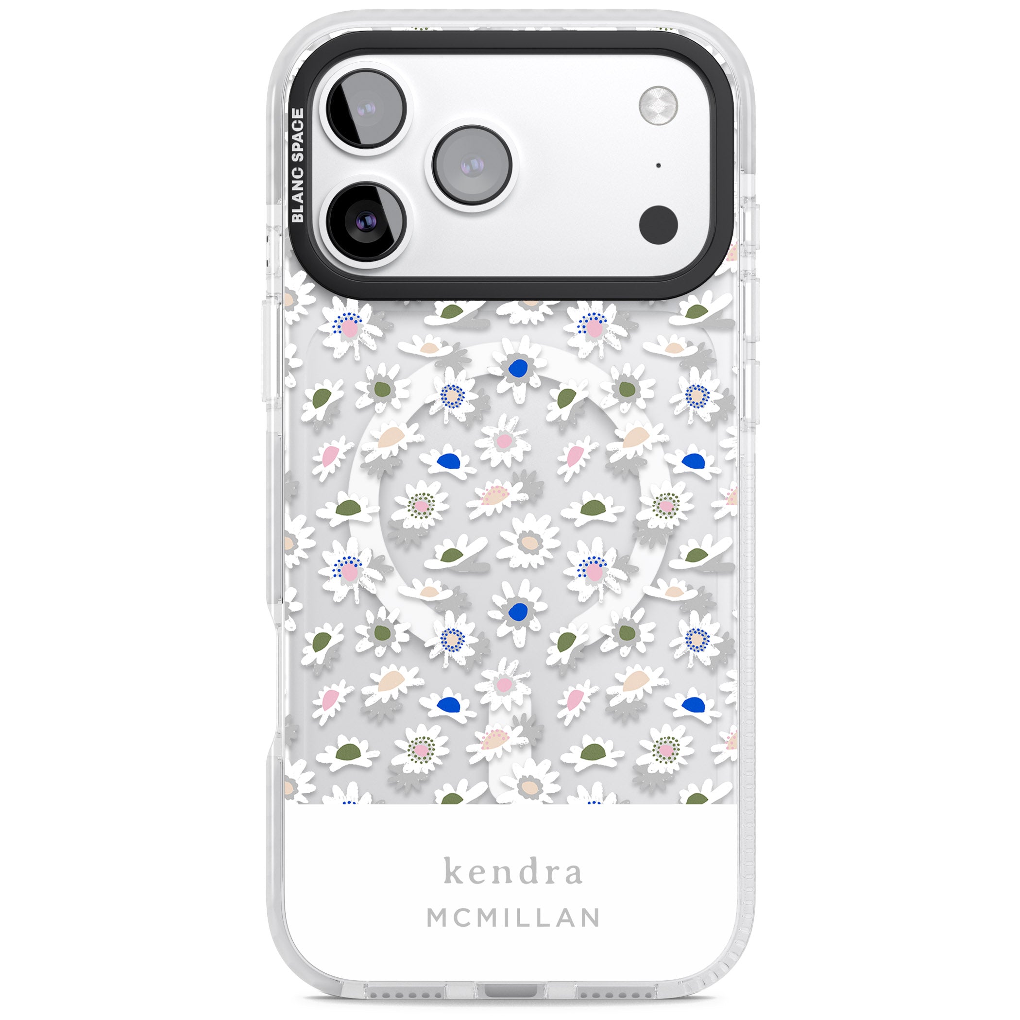 Personalised Grey & White Daisies iPhone 17 Pro Max Impact Pro Clear Phone Case