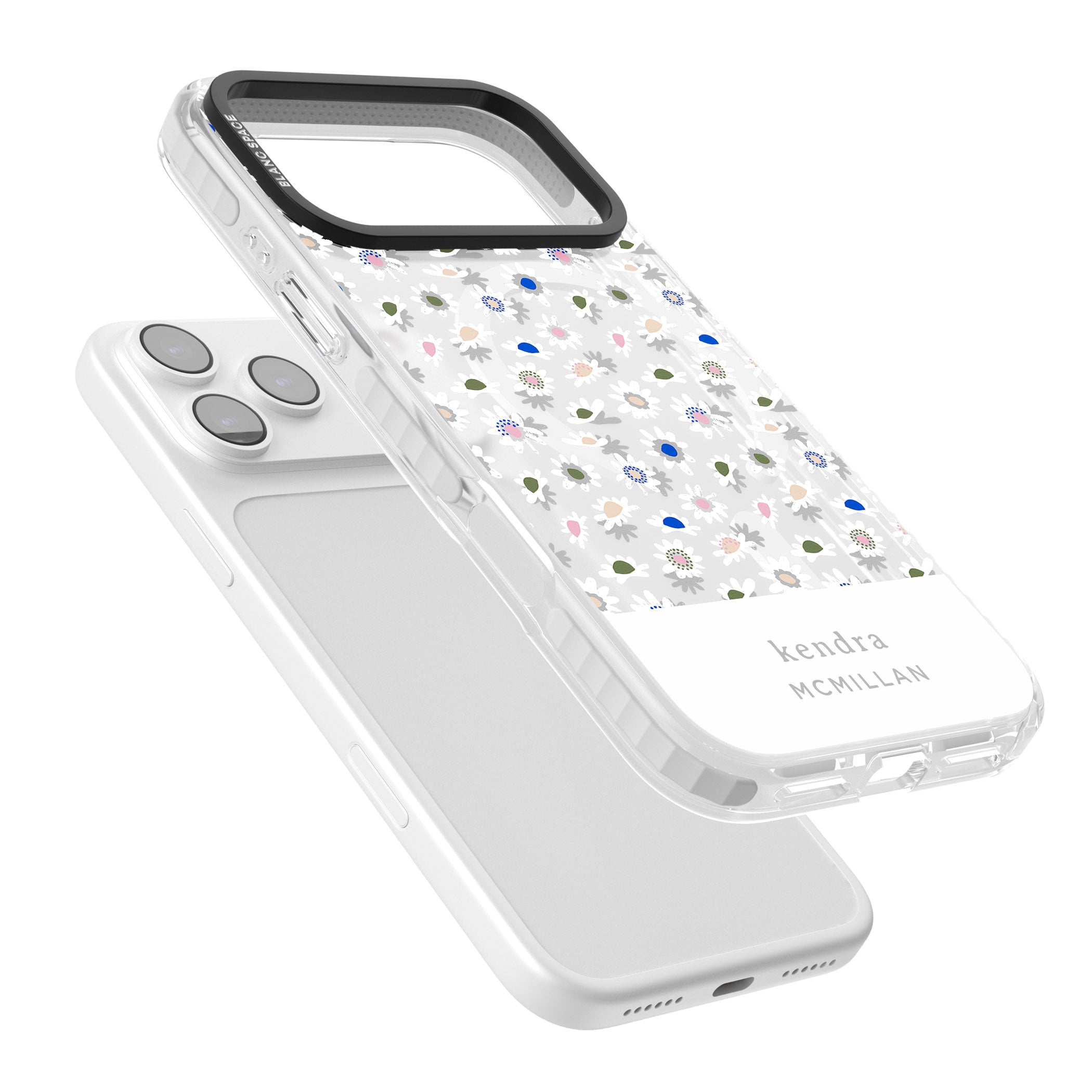 Personalised Grey & White Daisies iPhone 17 Pro Max Impact Pro Clear Phone Case Colours