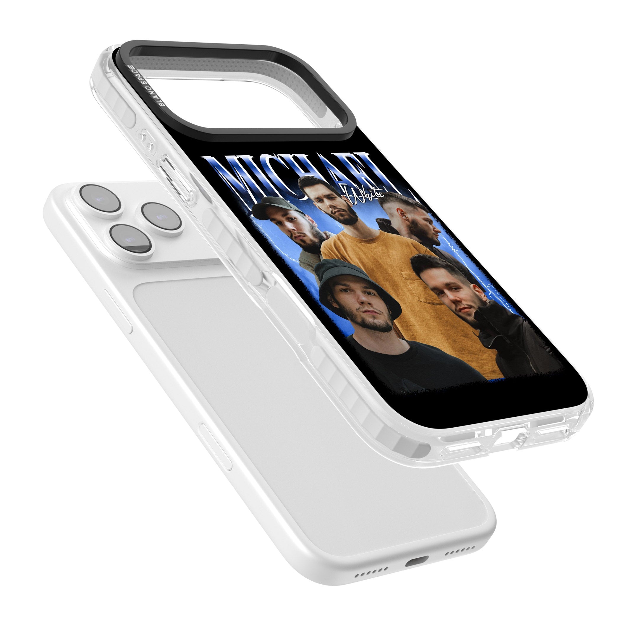 Personalised Airbrush Name & Photo Collage (Blue) iPhone 17 Pro Max Impact Pro Clear Phone Case Colours