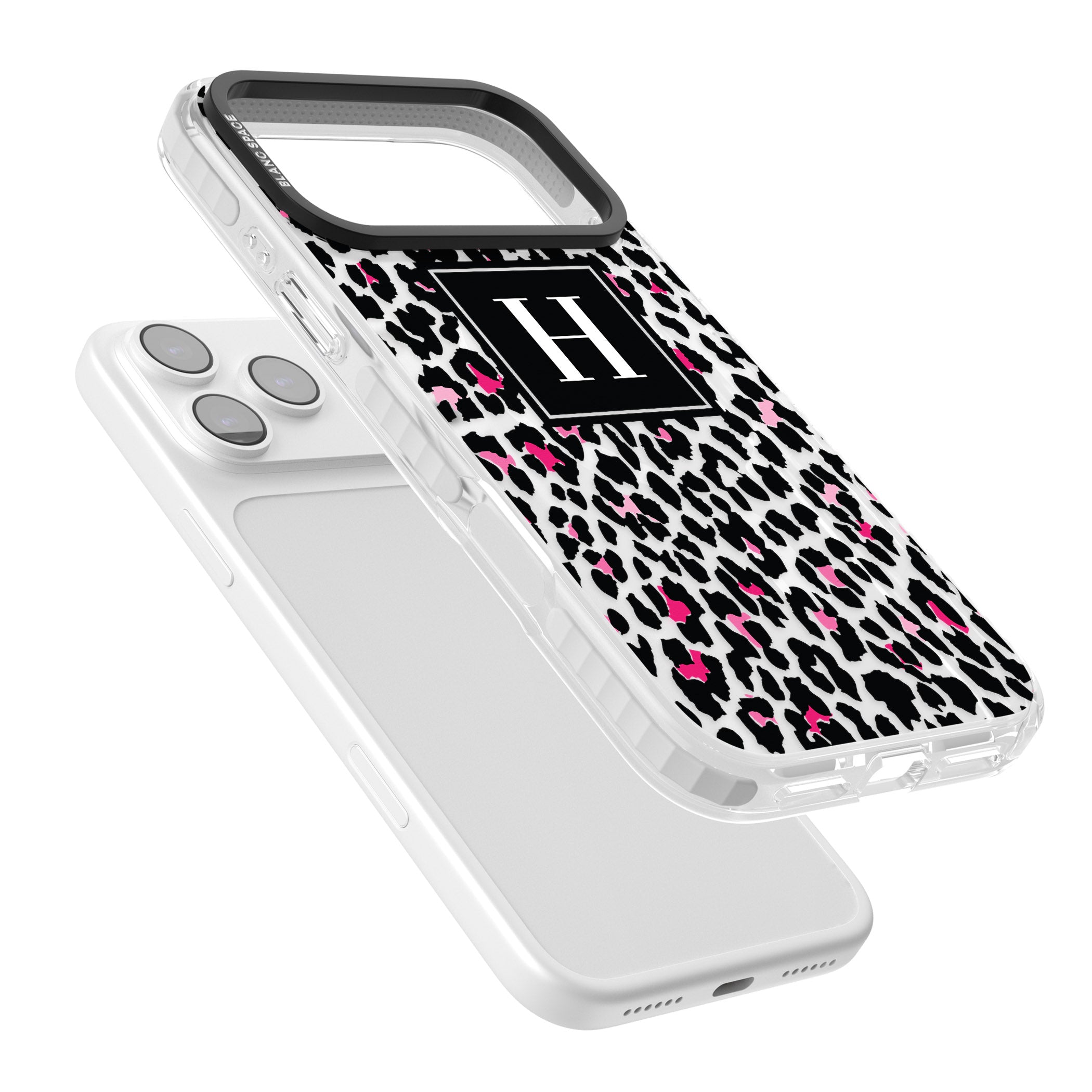 Personalised Clear Pink Leopard Monogram iPhone 17 Pro Max Impact Pro Clear Phone Case Colours