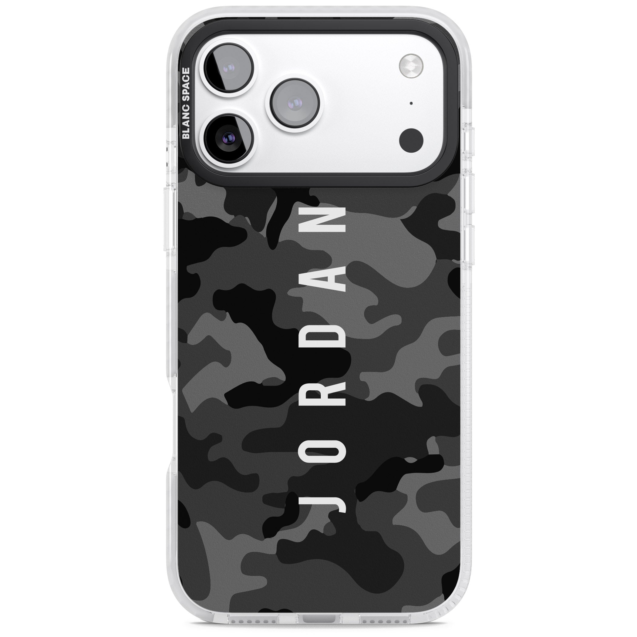 Personalised Black Camouflage Name iPhone 17 Pro Max Impact Pro Clear Phone Case