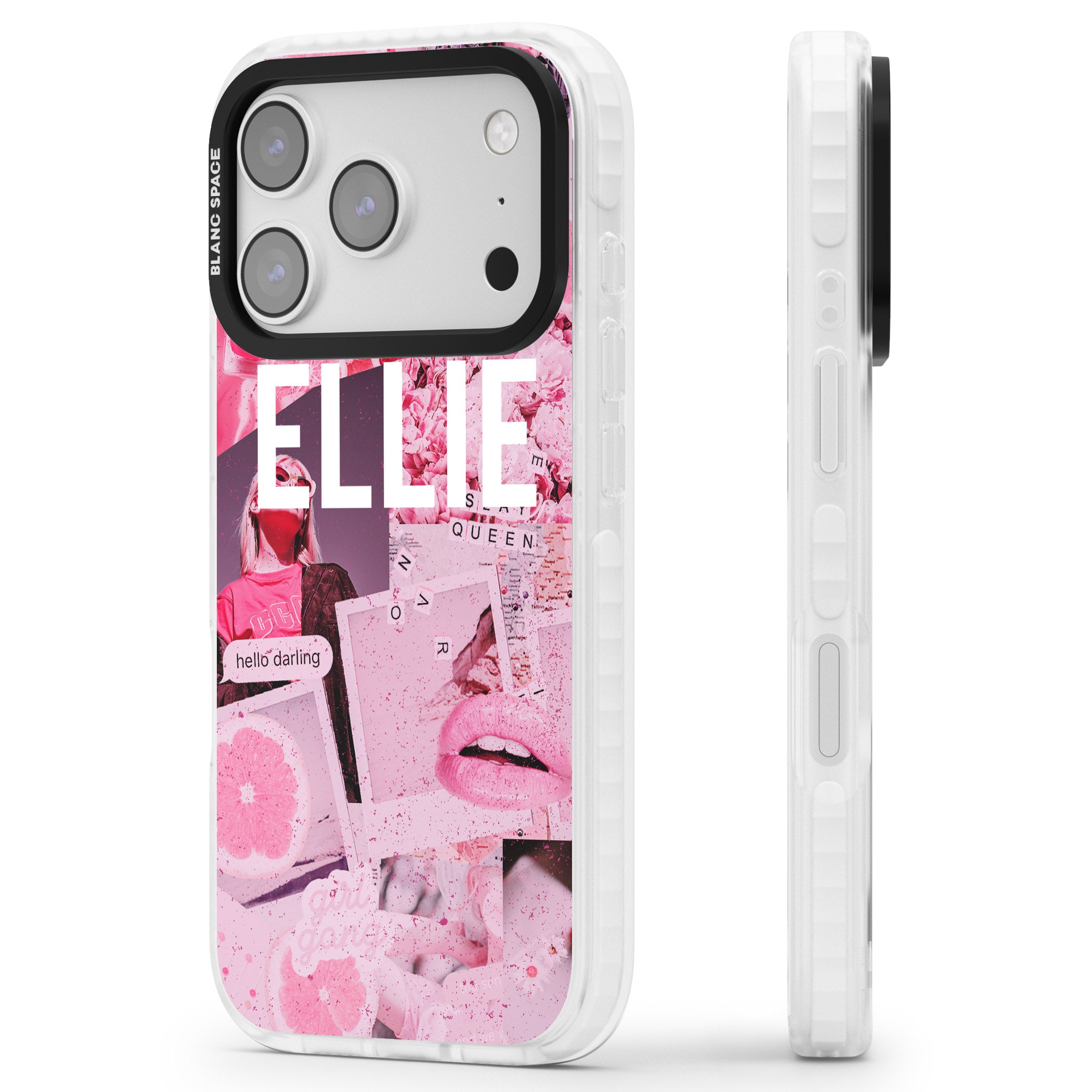 Personalised Sweet Pink Collage iPhone 17 Pro Max Impact Pro Clear Phone Case Side Profile