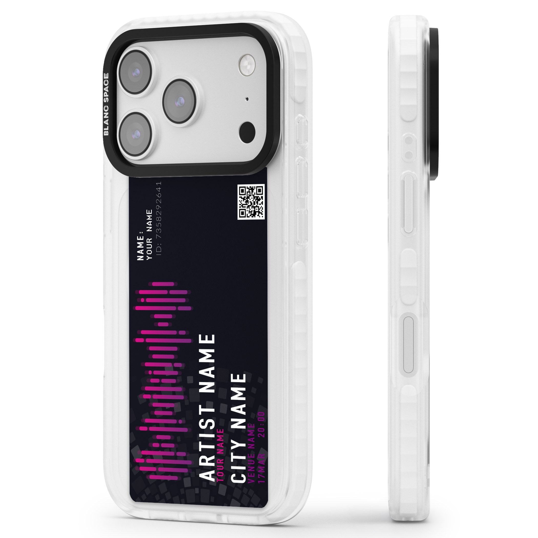 Personalised Concert Ticket iPhone 17 Pro Max Impact Pro Clear Phone Case Side Profile
