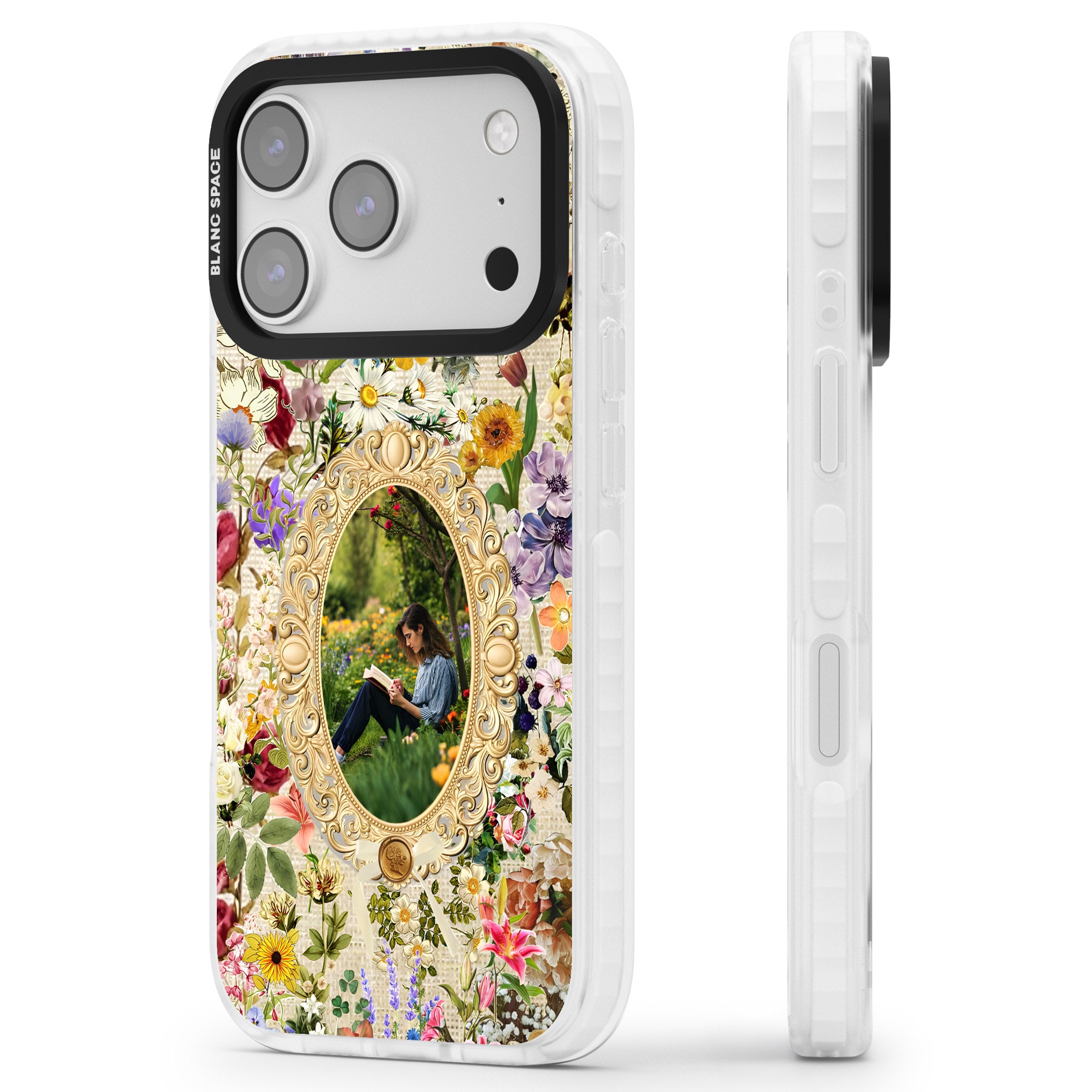 Personalised Vintage Wildflower Frame iPhone 17 Pro Max Impact Pro Clear Phone Case Side Profile