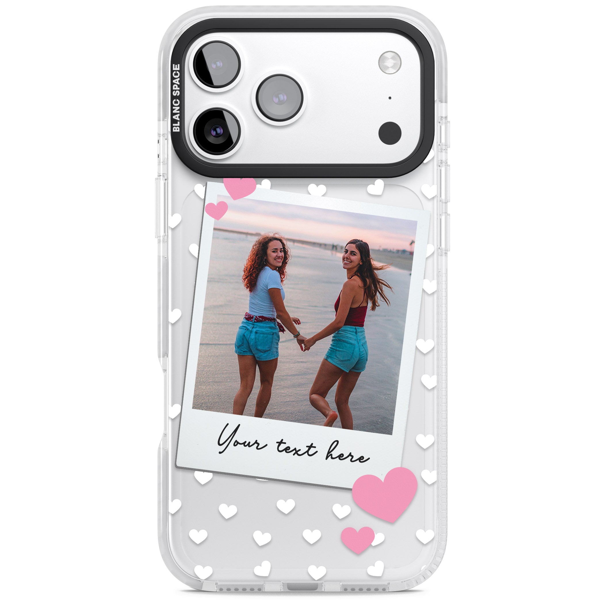 Personalised Hearts Instant Camera Photo iPhone 17 Pro Max Impact Pro Clear Phone Case