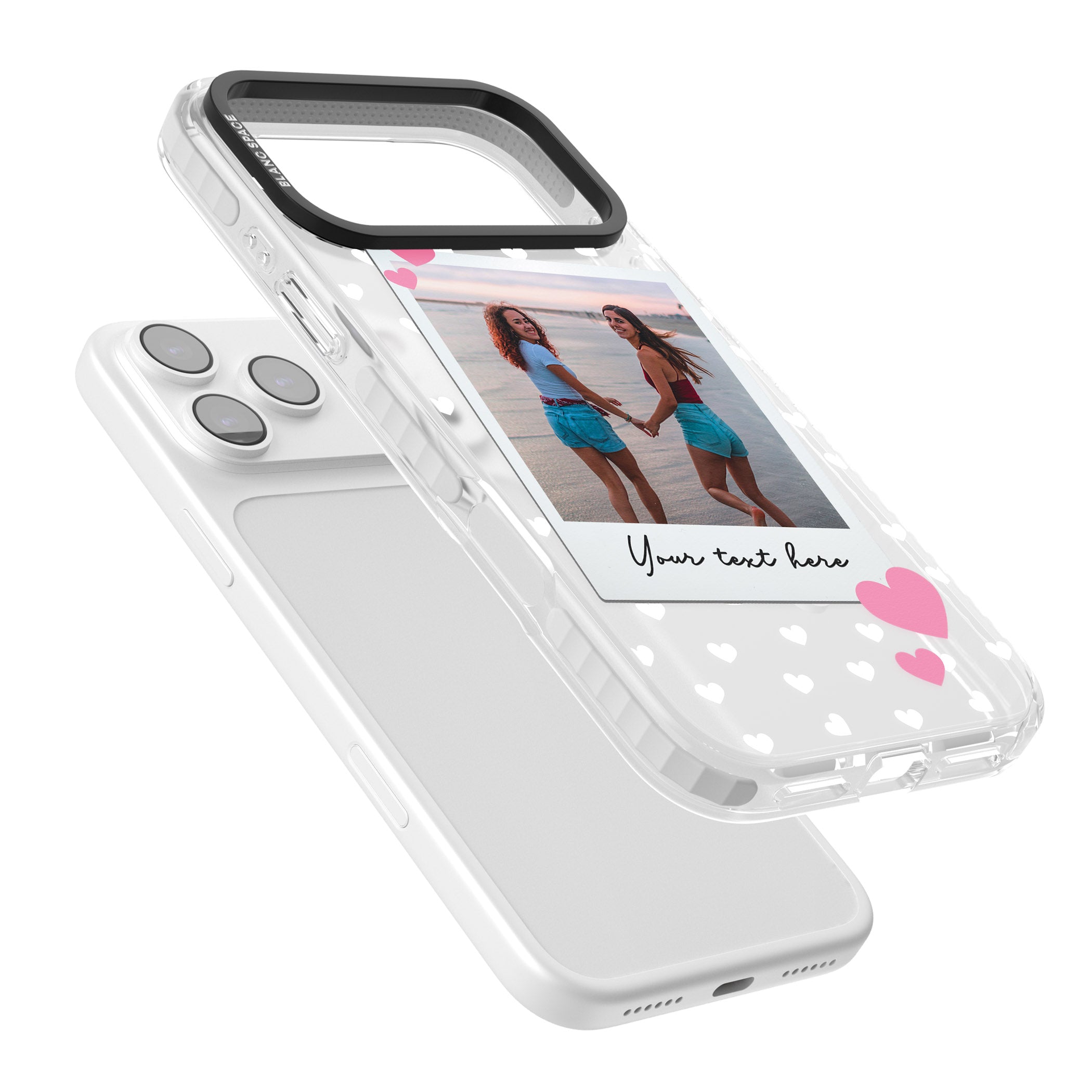 Personalised Hearts Instant Camera Photo iPhone 17 Pro Max Impact Pro Clear Phone Case Colours