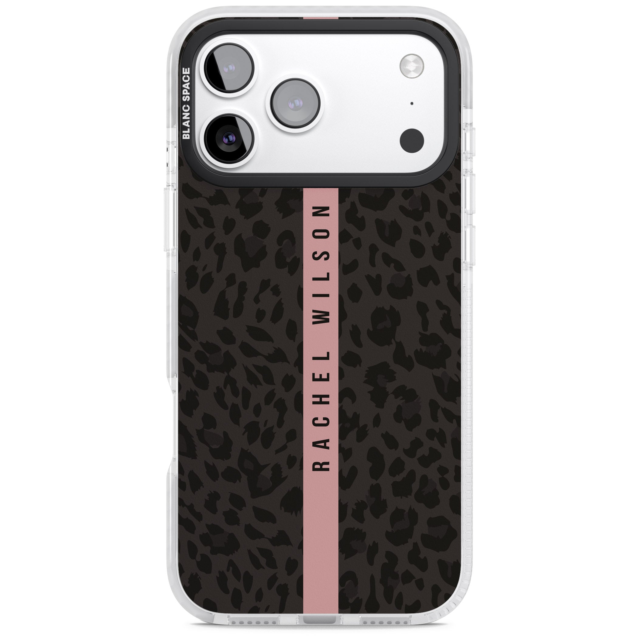 Personalised Pink Stripe Leopard iPhone 17 Pro Max Impact Pro Clear Phone Case