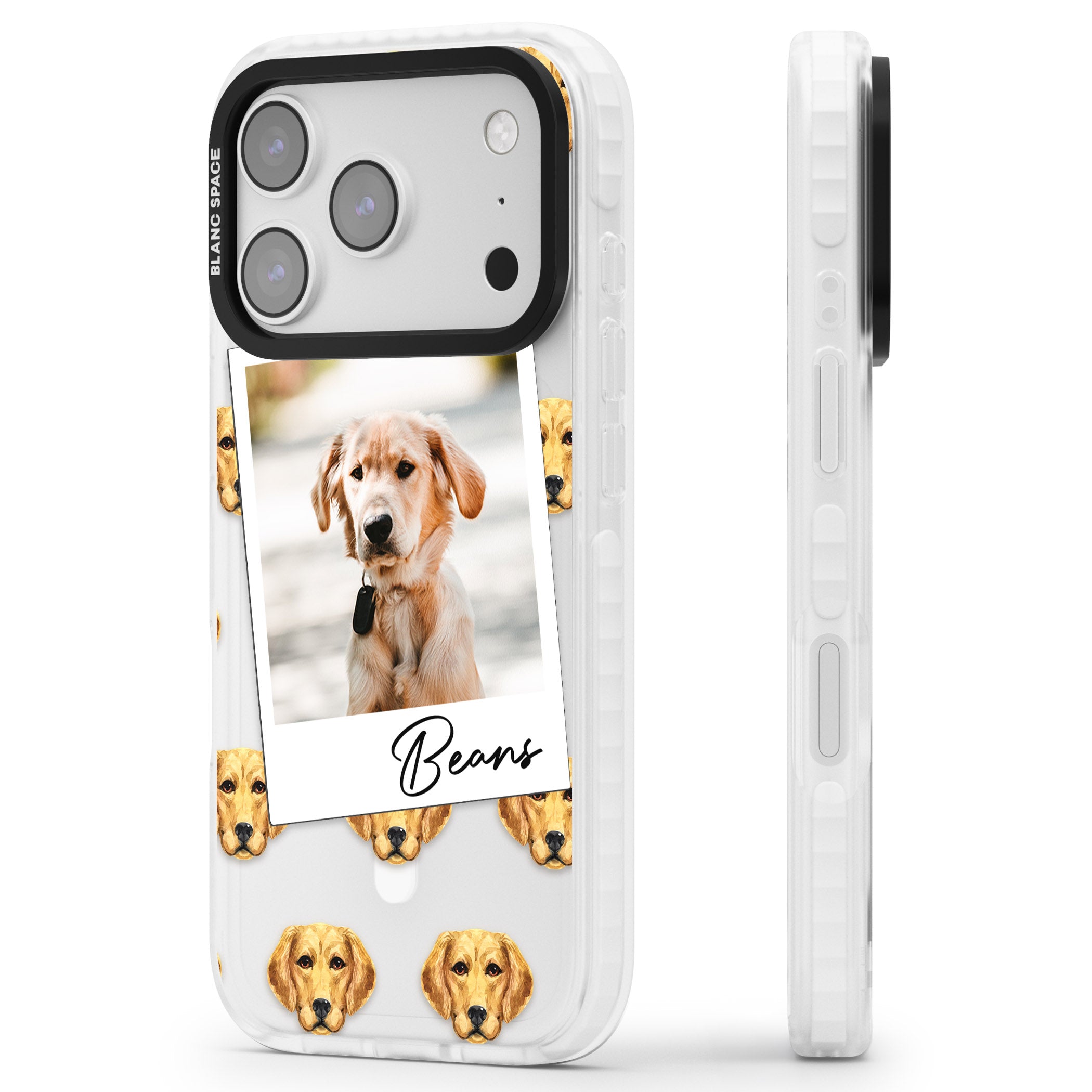 Personalised Labrador Instant Camera Photo iPhone 17 Pro Max Impact Pro Clear Phone Case Side Profile