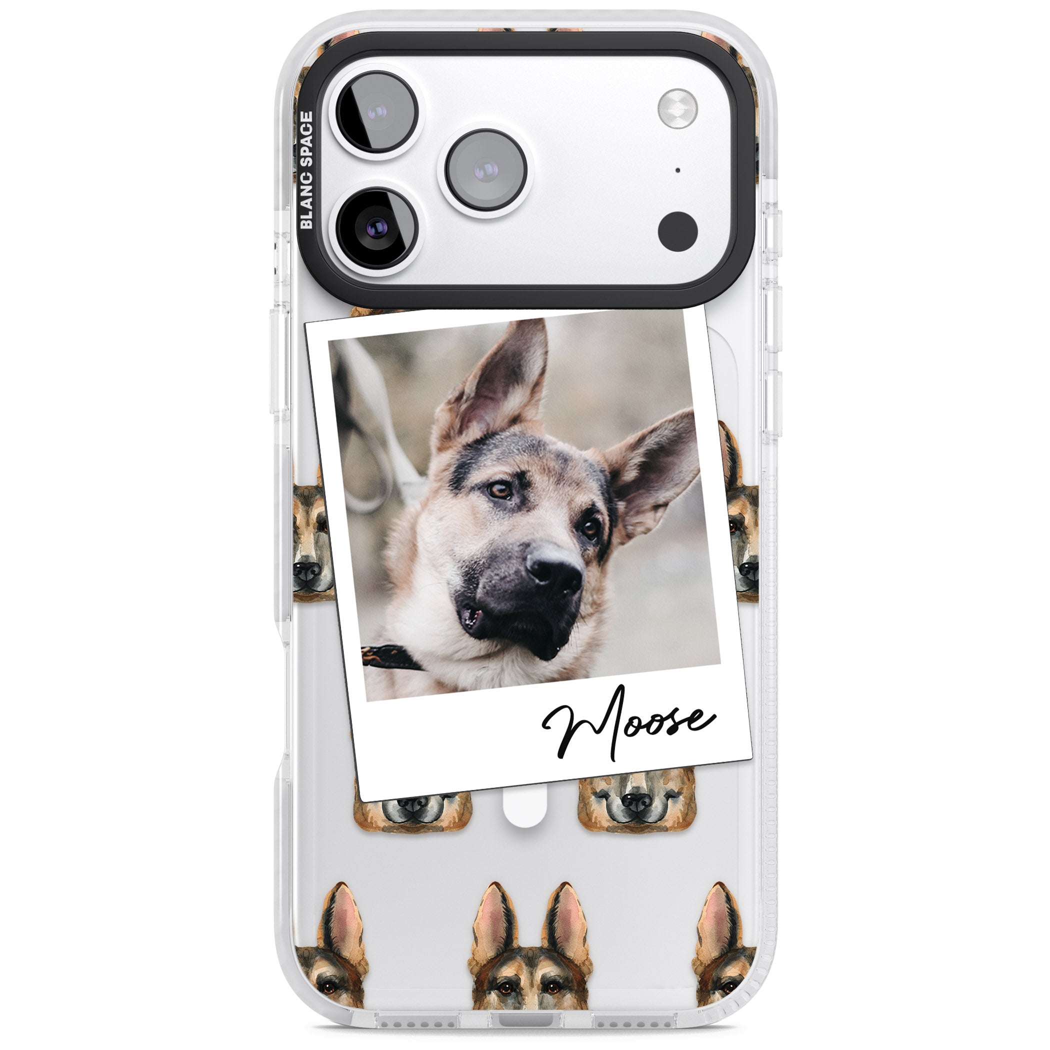 Personalised German Shepherd Instant Camera Photo iPhone 17 Pro Max Impact Pro Clear Phone Case