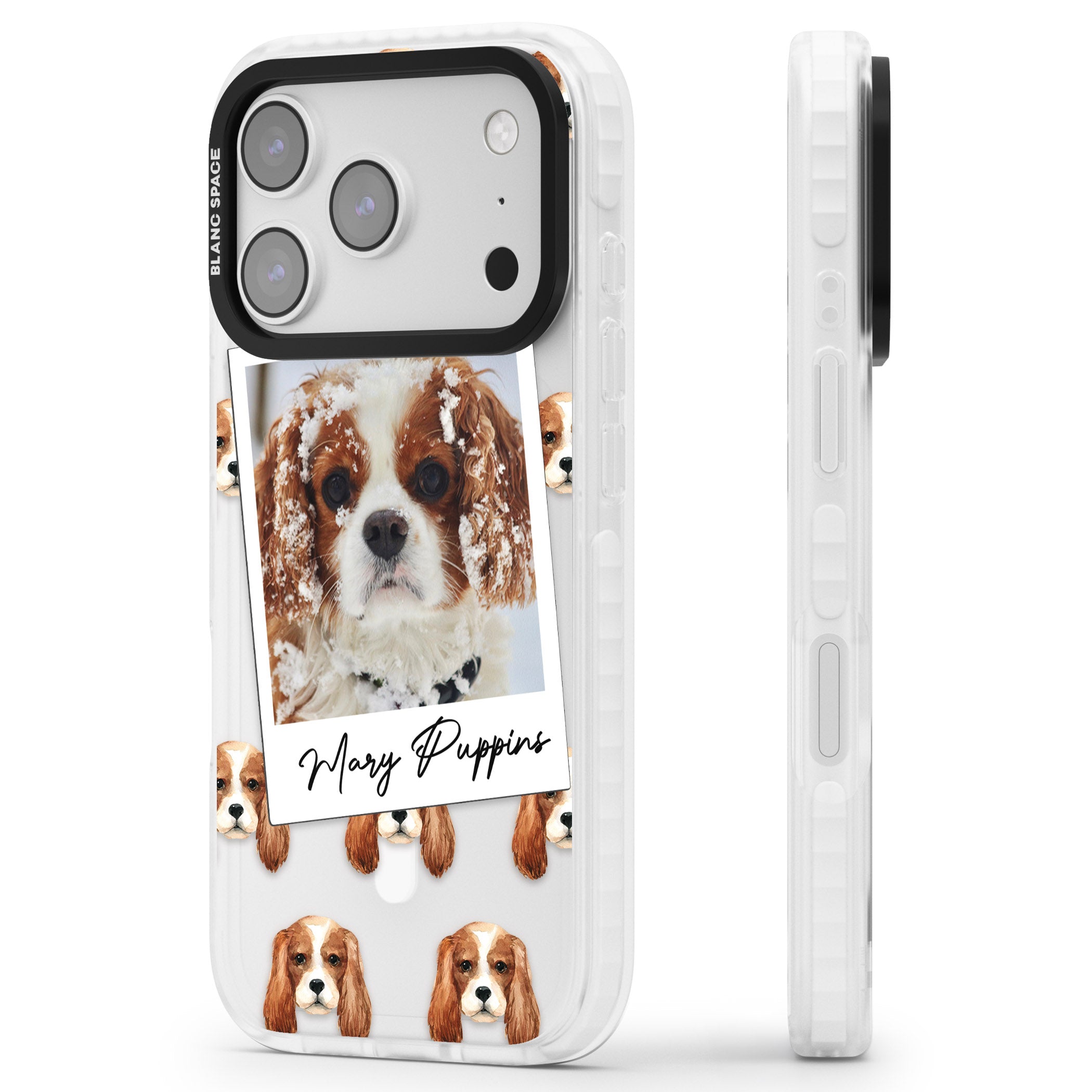 Personalised Cavalier King Charles Instant Camera Photo iPhone 17 Pro Max Impact Pro Clear Phone Case Side Profile