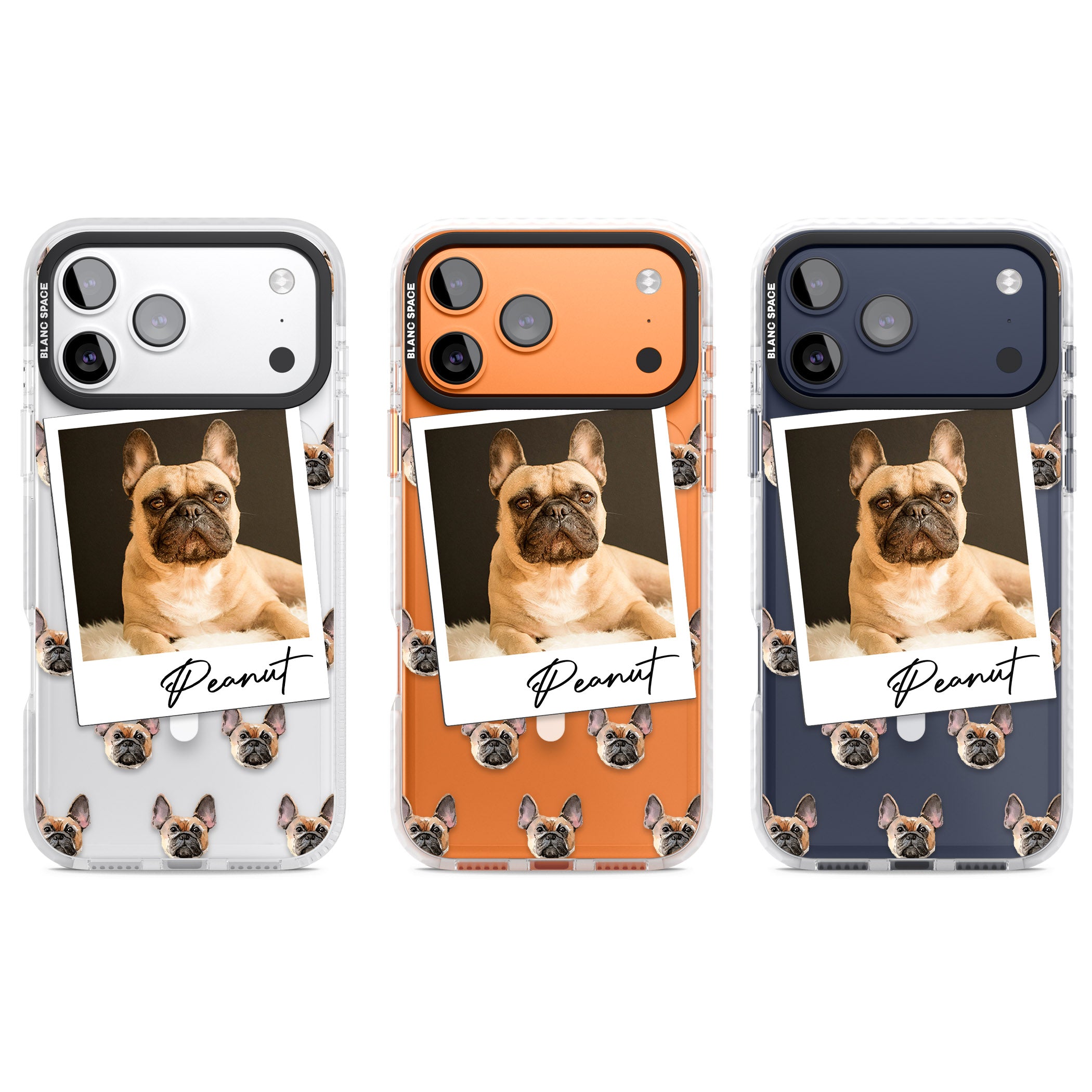 Personalised Tan French Bulldog Instant Camera Photo iPhone 17 Pro Impact Pro Clear Phone Case APT Impact Protection