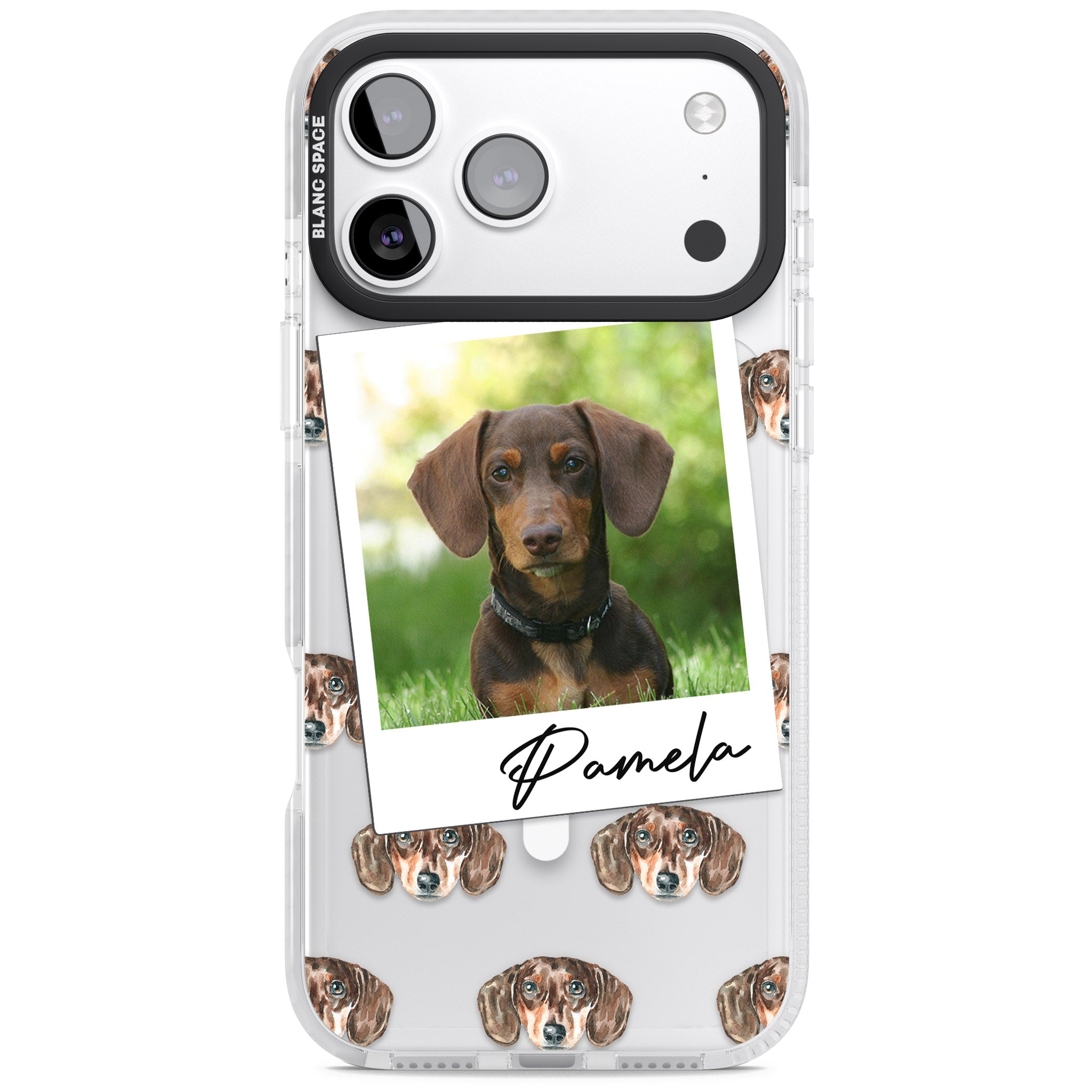 Personalised Brown Dachshund Instant Camera Photo iPhone 17 Pro Max Impact Pro Clear Phone Case