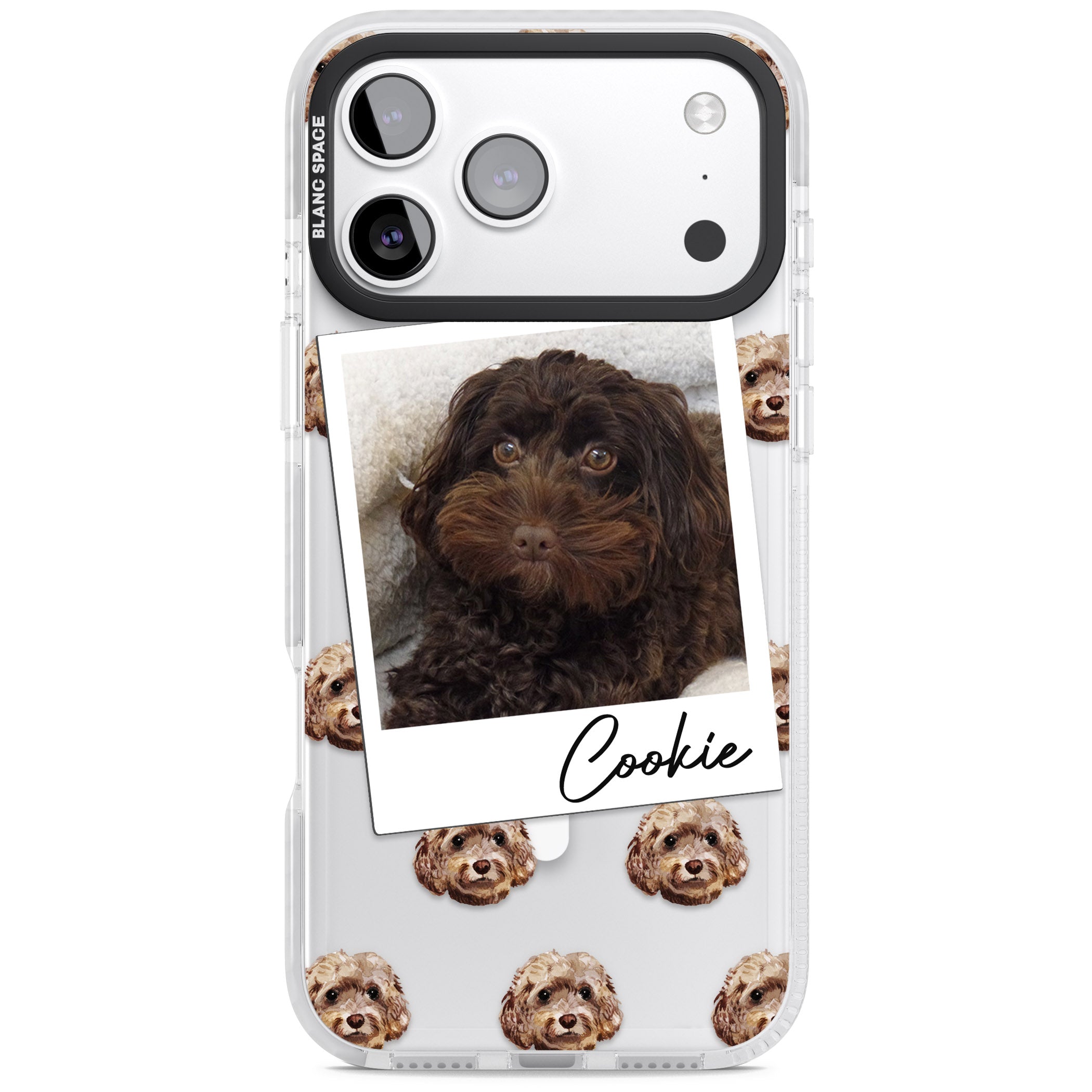 Personalised Brown Cockapoo Instant Camera Photo iPhone 17 Pro Max Impact Pro Clear Phone Case