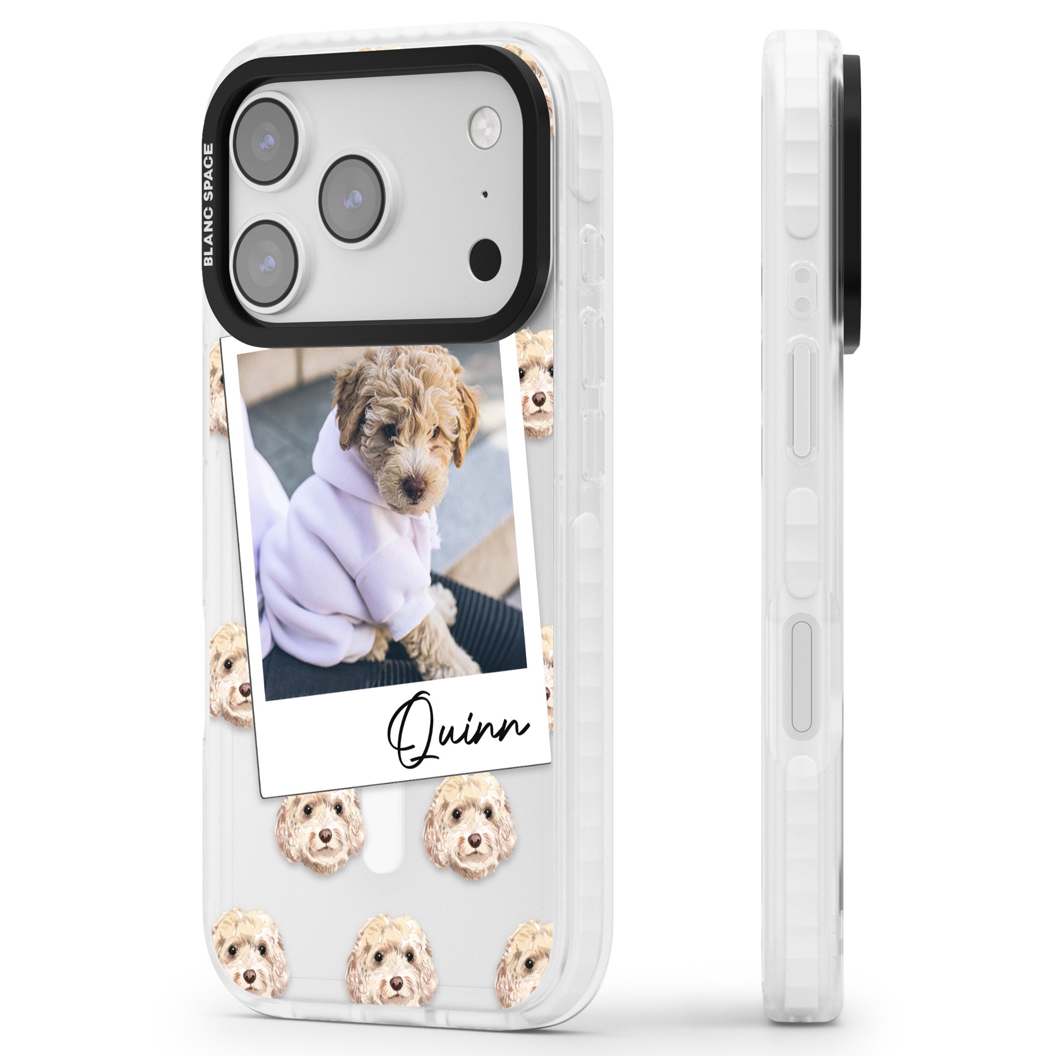 Personalised Cream Cockapoo Instant Camera Photo iPhone 17 Pro Max Impact Pro Clear Phone Case Side Profile