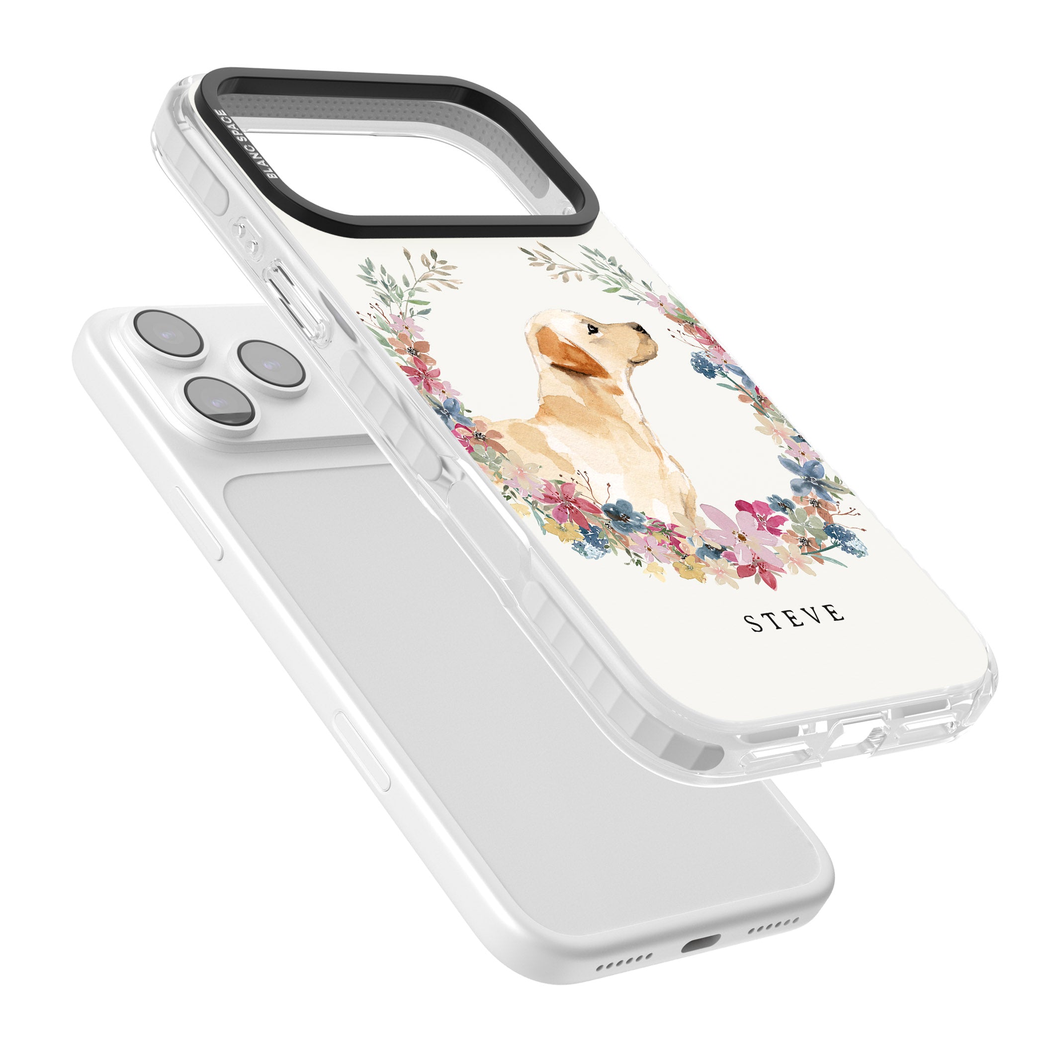 Personalised Yellow Labrador Floral Portrait iPhone 17 Pro Max Impact Pro Clear Phone Case Colours