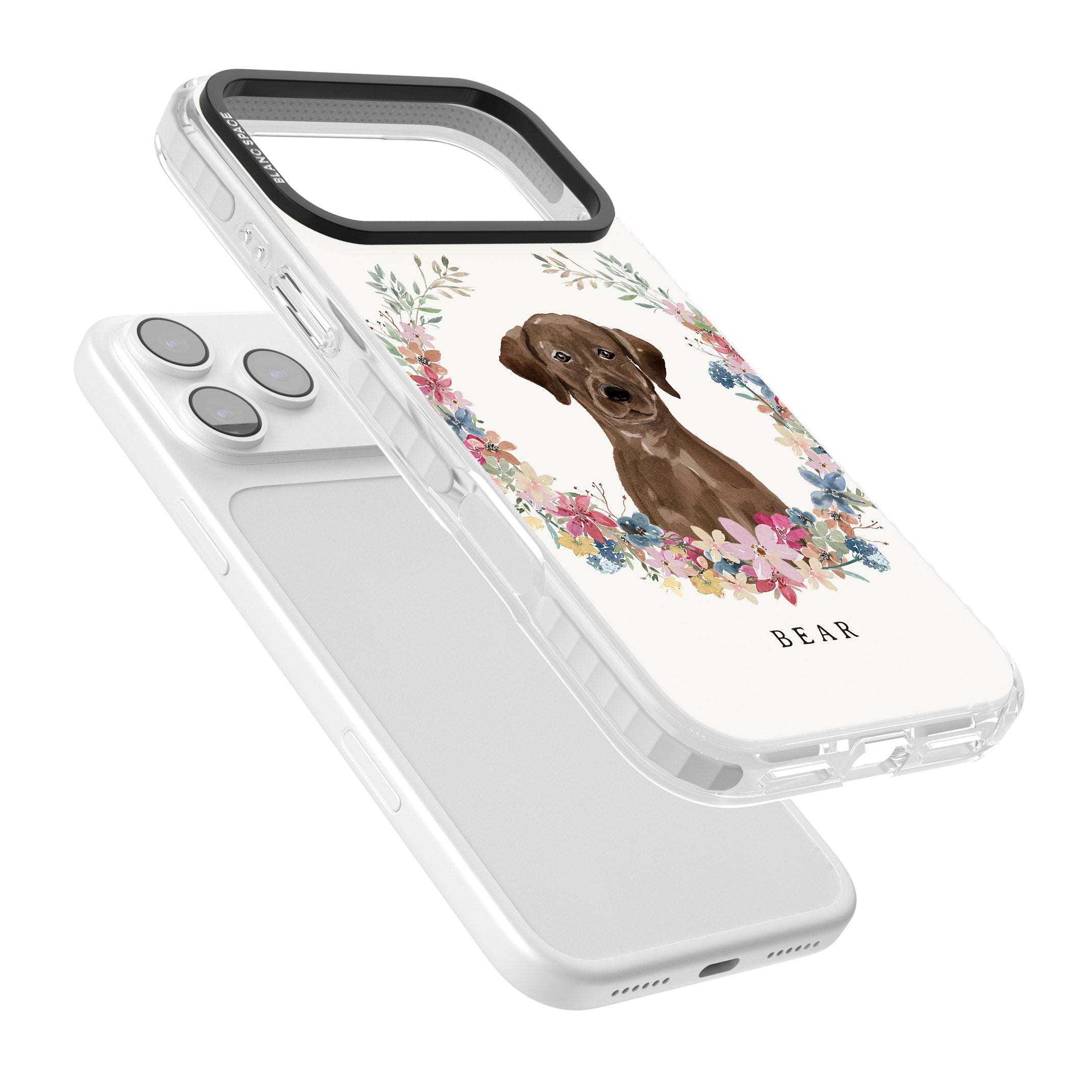 Personalised Chocolate Labrador Floral Portrait iPhone 17 Pro Max Impact Pro Clear Phone Case Colours