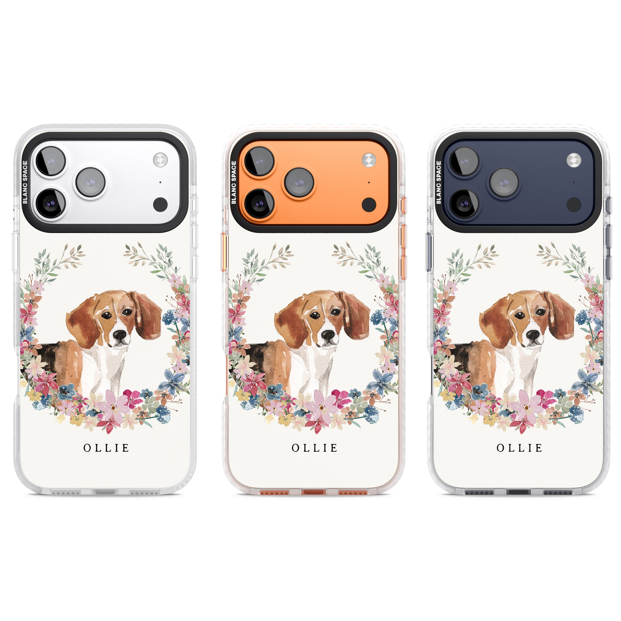 Personalised Beagle Floral Portrait iPhone 17 Pro Impact Pro Clear Phone Case APT Impact Protection