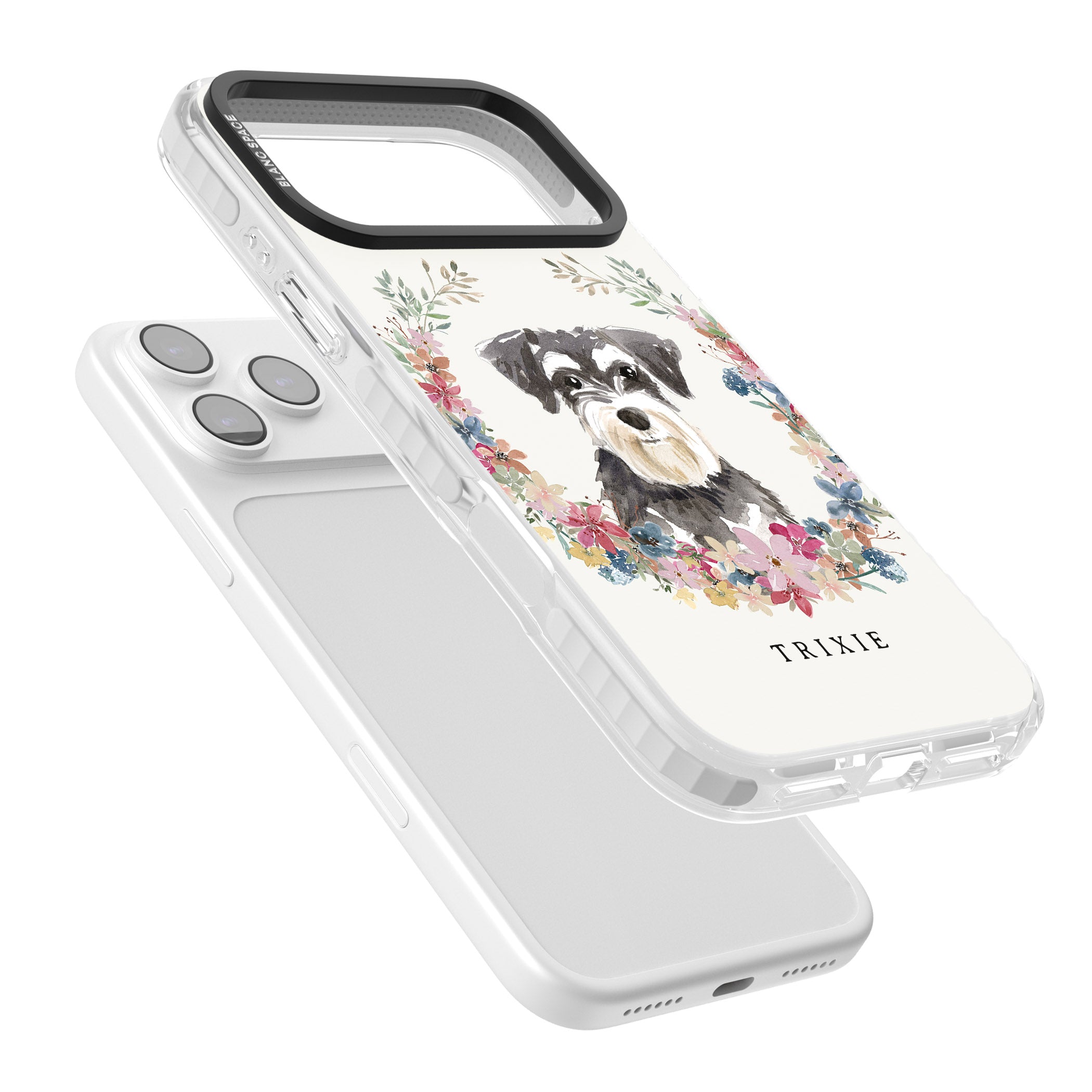 Personalised Watercolor Schnauzer Floral Portrait iPhone 17 Pro Max Impact Pro Clear Phone Case Colours