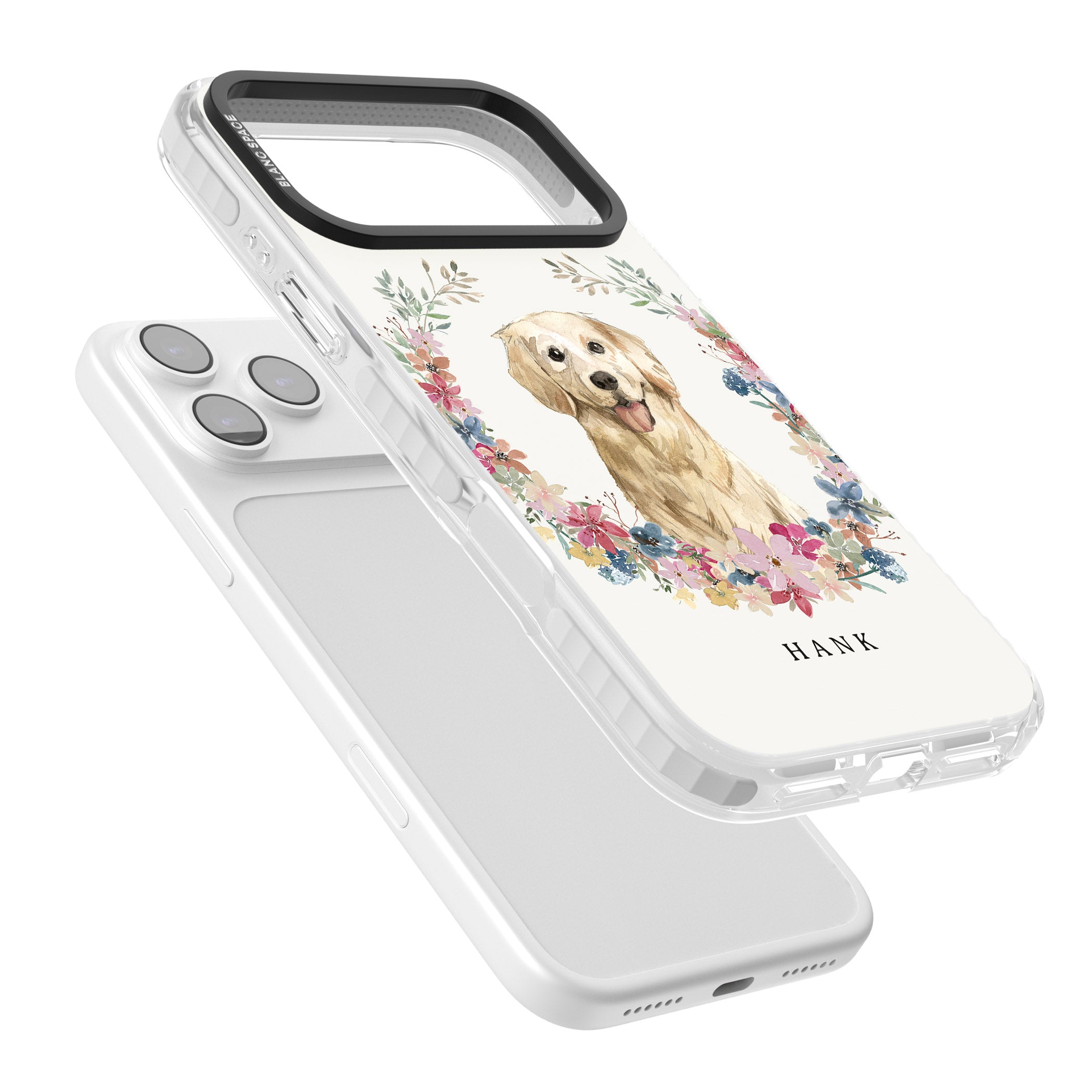 Personalised Golden Retriever Floral Portrait iPhone 17 Pro Max Impact Pro Clear Phone Case Colours