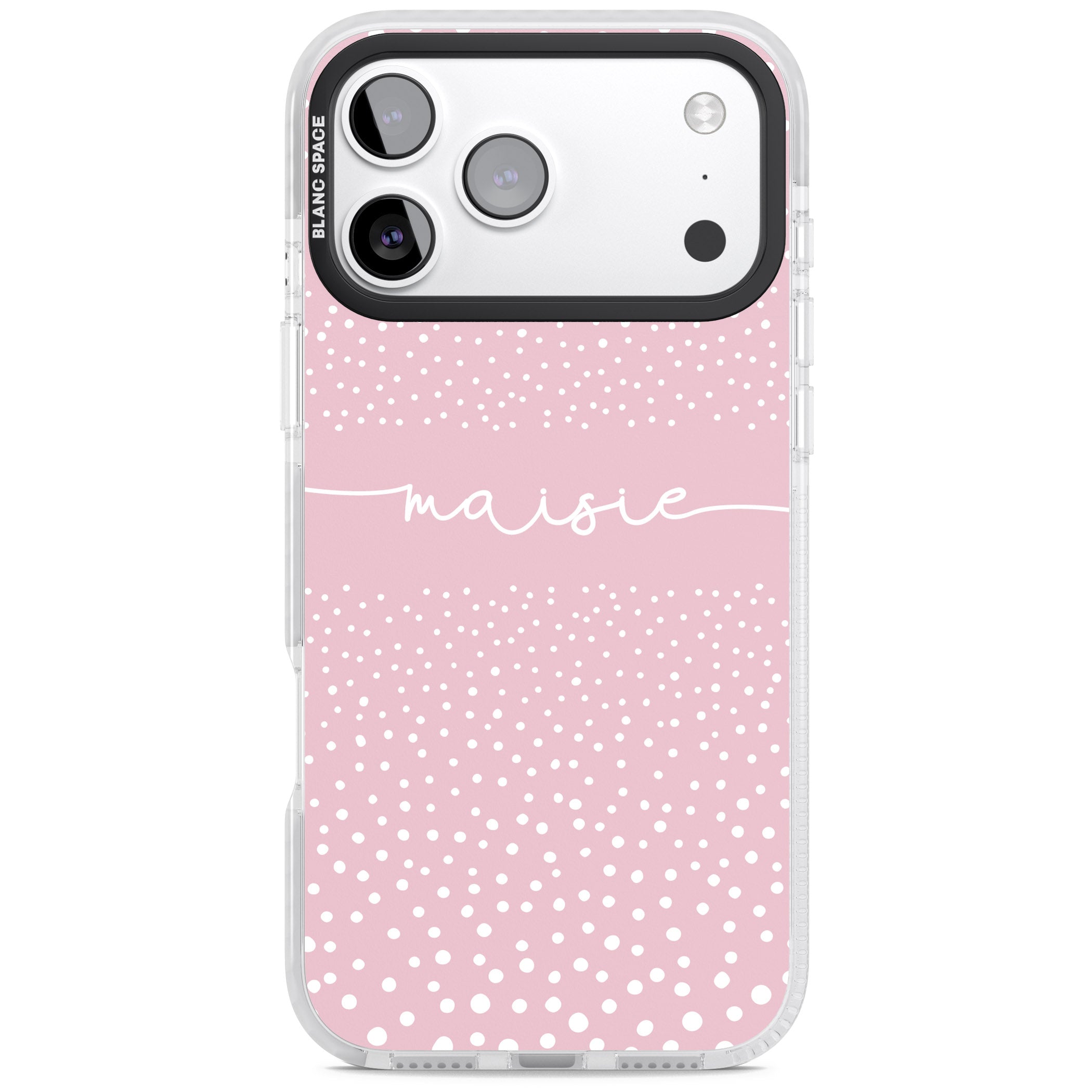 Personalised Pink Dots iPhone 17 Pro Max Impact Pro Clear Phone Case
