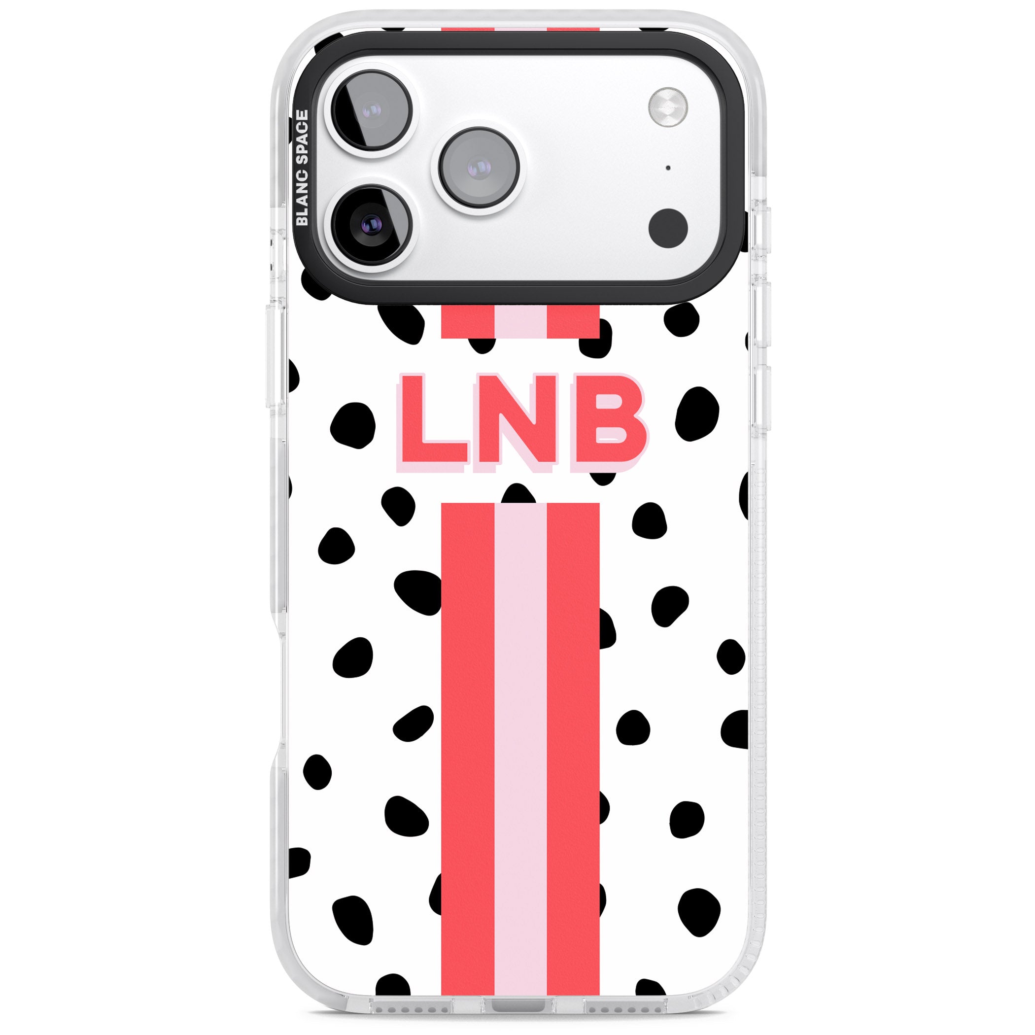 Personalised Polka & Pink Stripe iPhone 17 Pro Max Impact Pro Clear Phone Case