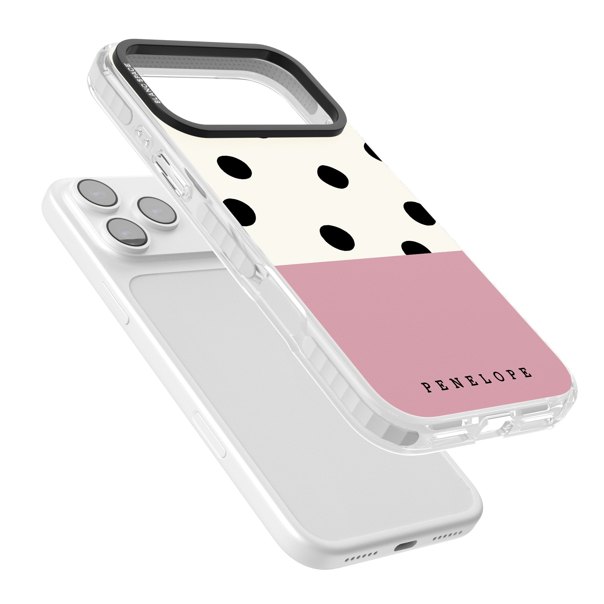 Personalised Pink Border Polka Dot iPhone 17 Pro Max Impact Pro Clear Phone Case Colours