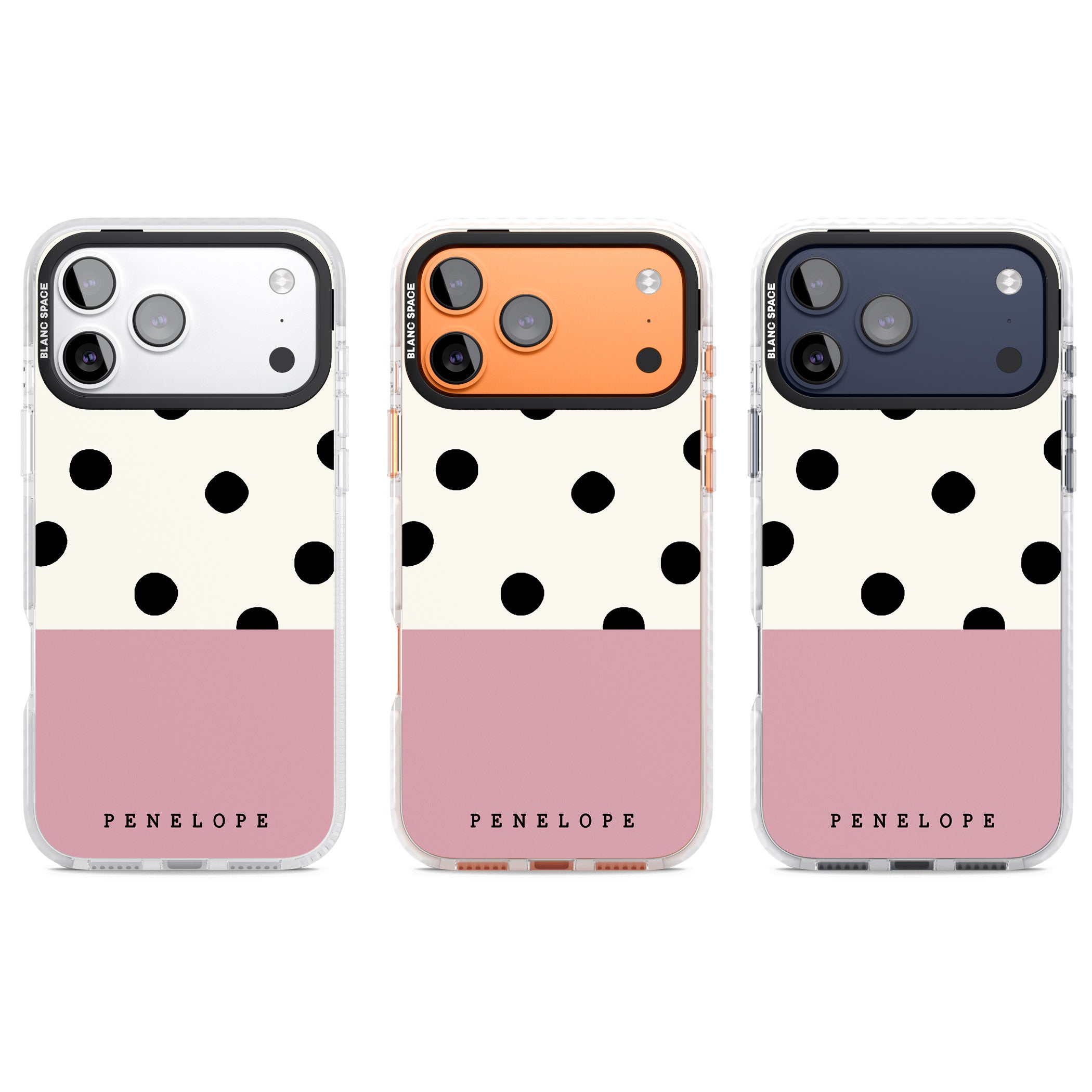 Personalised Pink Border Polka Dot iPhone 17 Pro Impact Pro Clear Phone Case APT Impact Protection