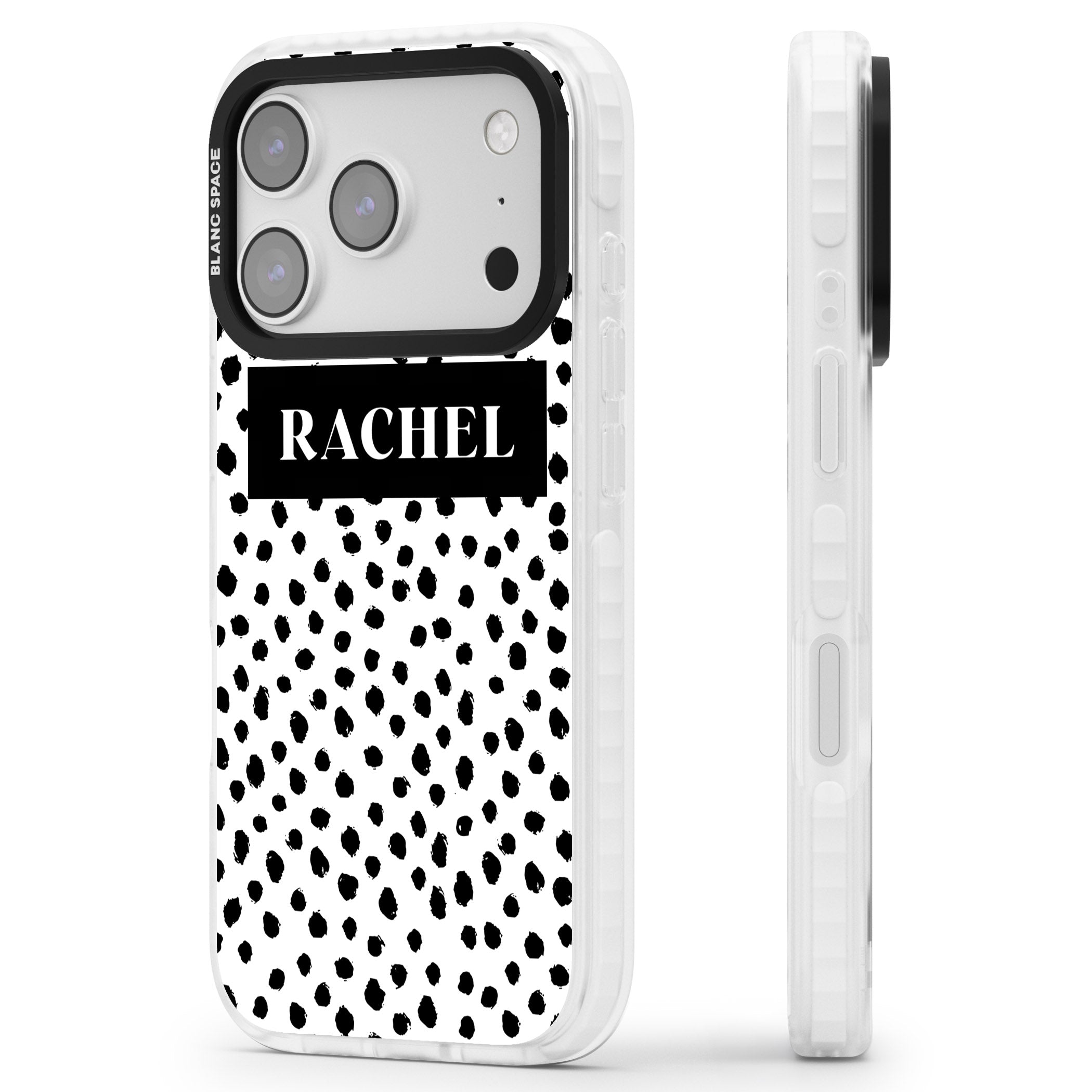 Personalised Black Dots iPhone 17 Pro Max Impact Pro Clear Phone Case Side Profile