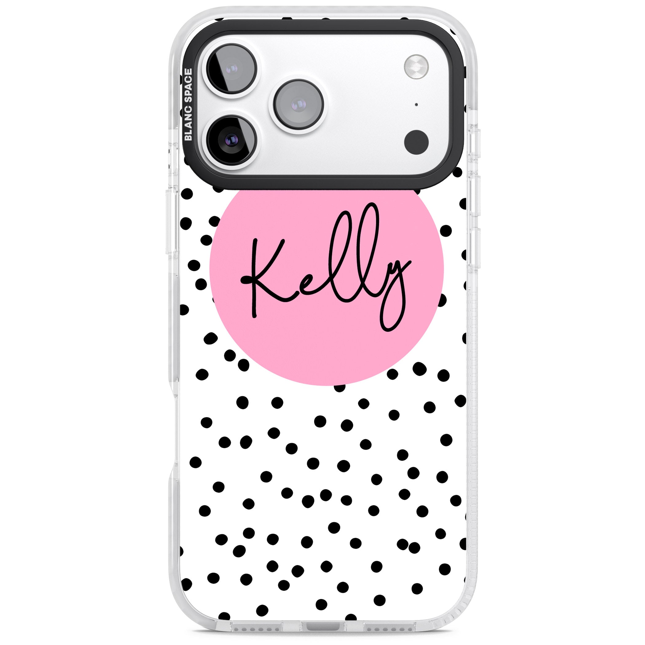 Personalised Pink Circle & Dots iPhone 17 Pro Max Impact Pro Clear Phone Case