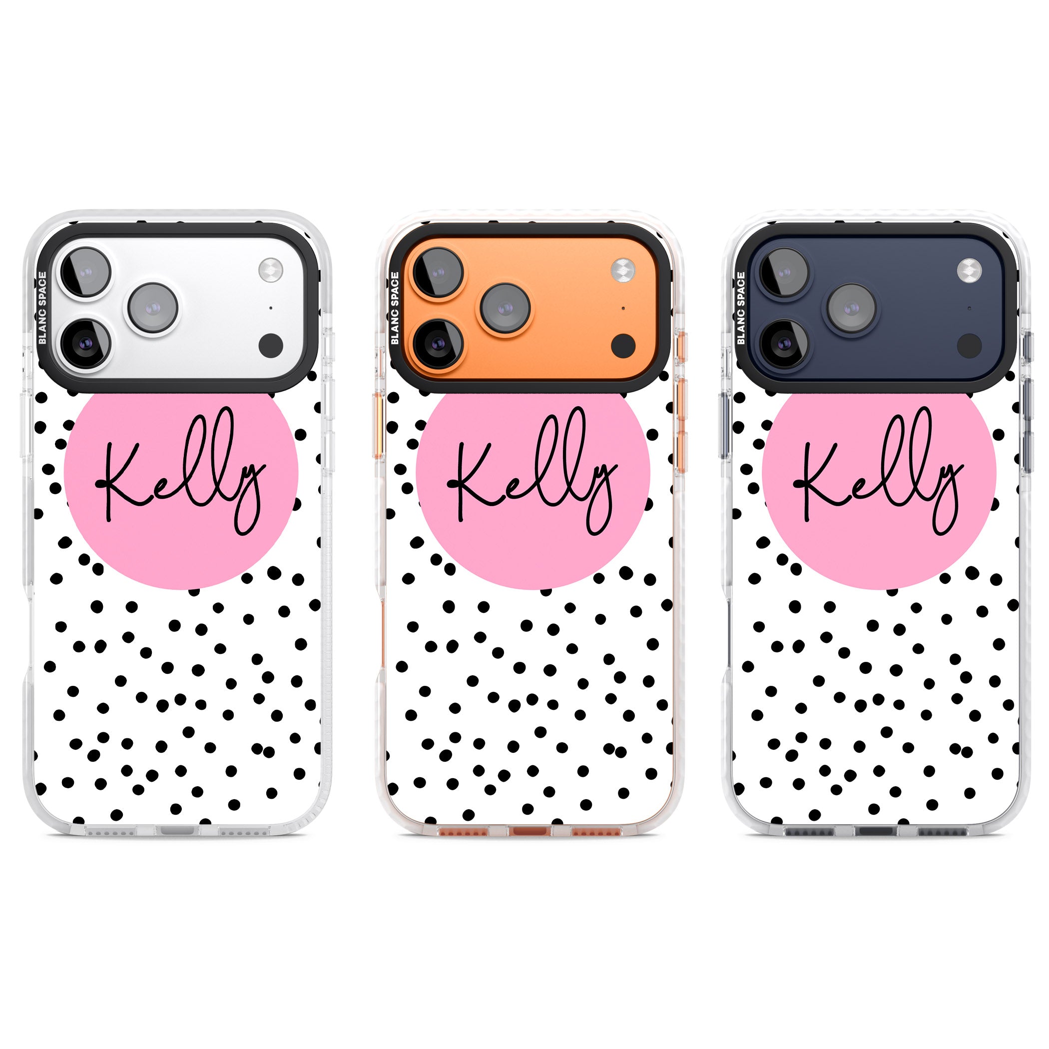 Personalised Pink Circle & Dots iPhone 17 Pro Impact Pro Clear Phone Case APT Impact Protection