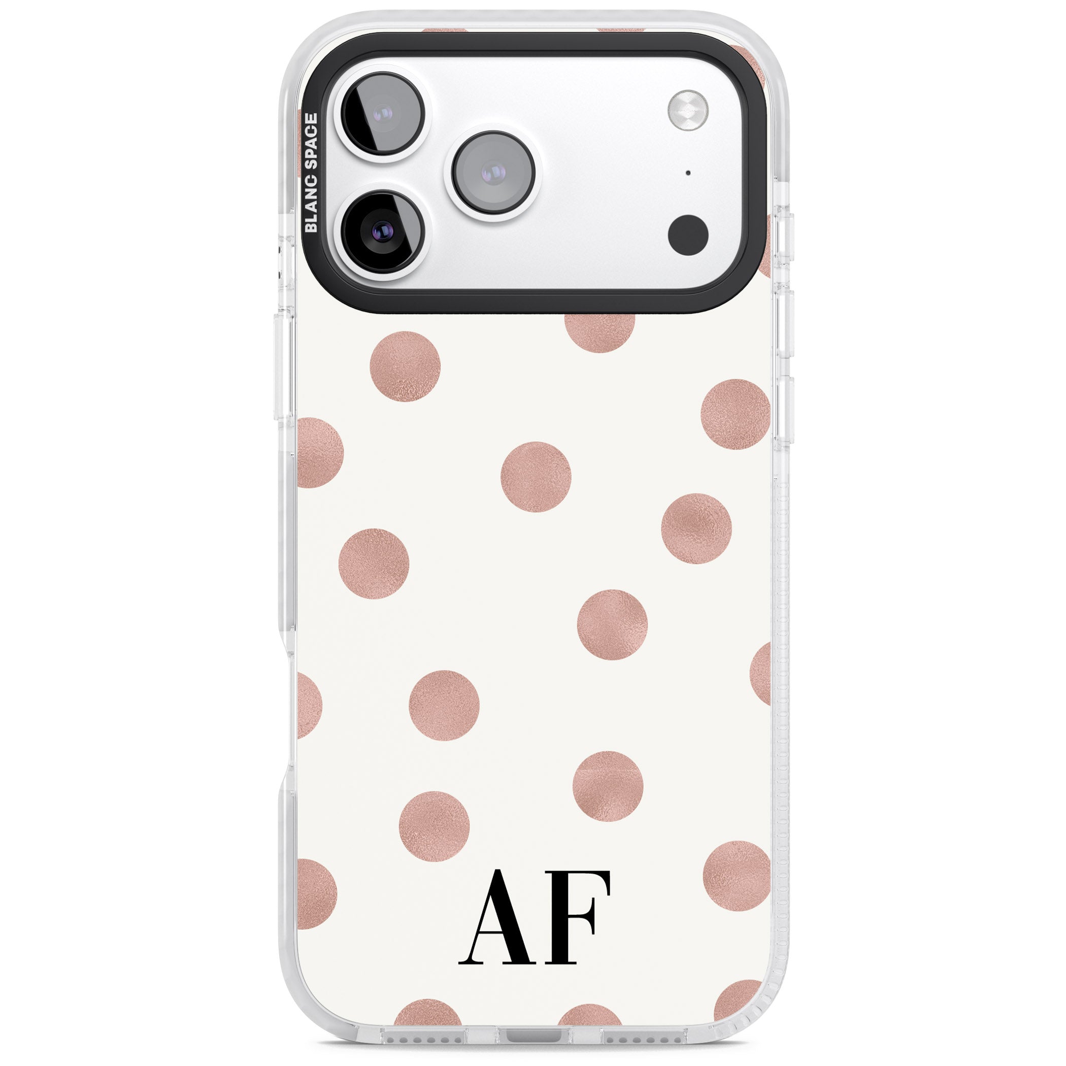 Personalised Rose Gold Dots & Initials iPhone 17 Pro Max Impact Pro Clear Phone Case