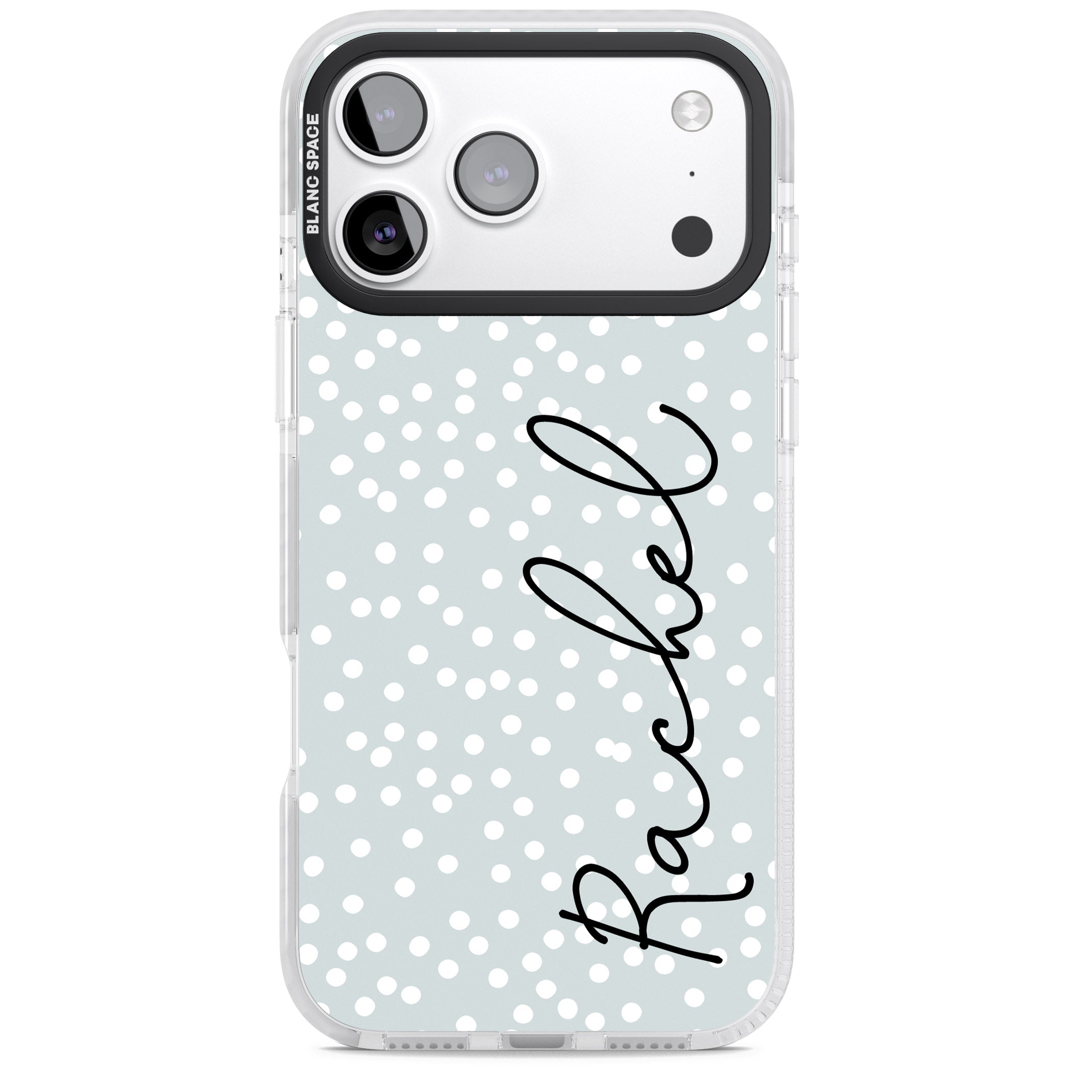 Personalised Vertical Cursive & Dots iPhone 17 Pro Max Impact Pro Clear Phone Case