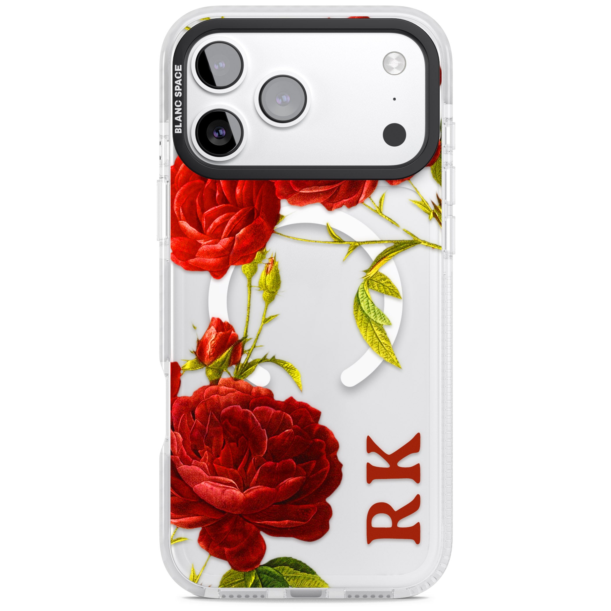 Personalised Vintage Floral Red Roses iPhone 17 Pro Max Impact Pro Clear Phone Case